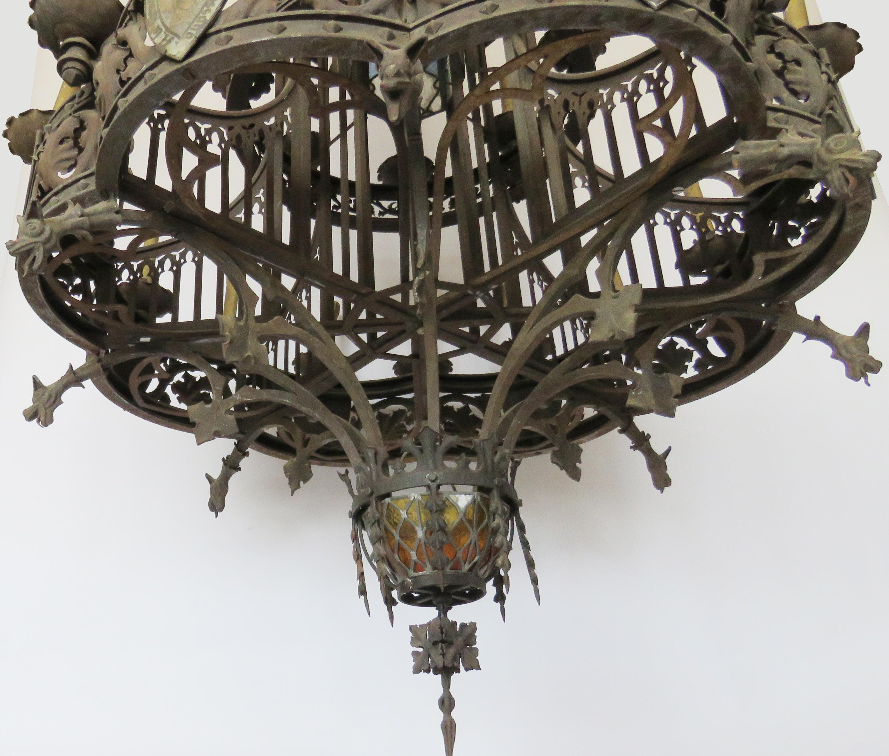 Spanish Huge Gothic Iron Chandelier For Sale