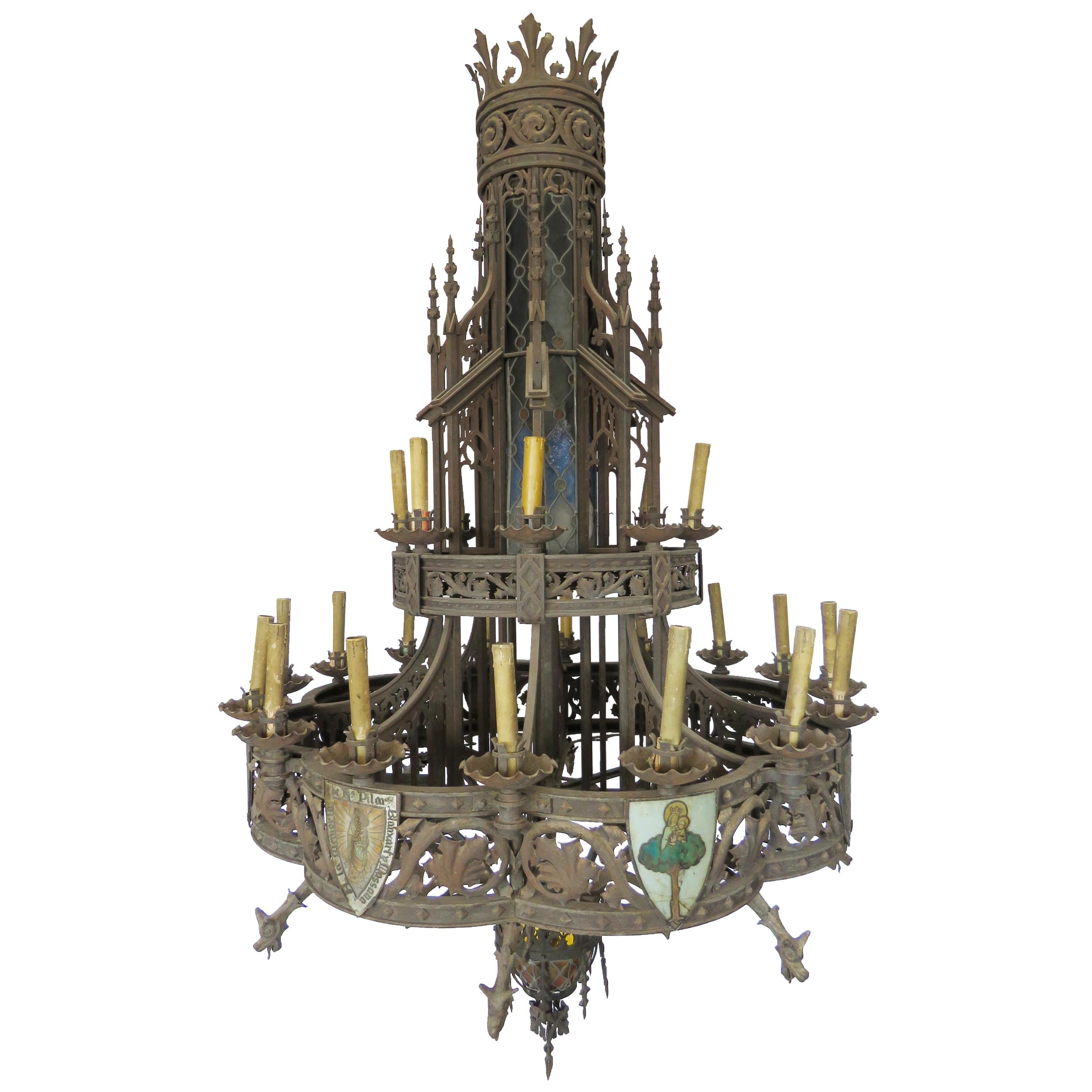 Huge Gothic Iron Chandelier For Sale