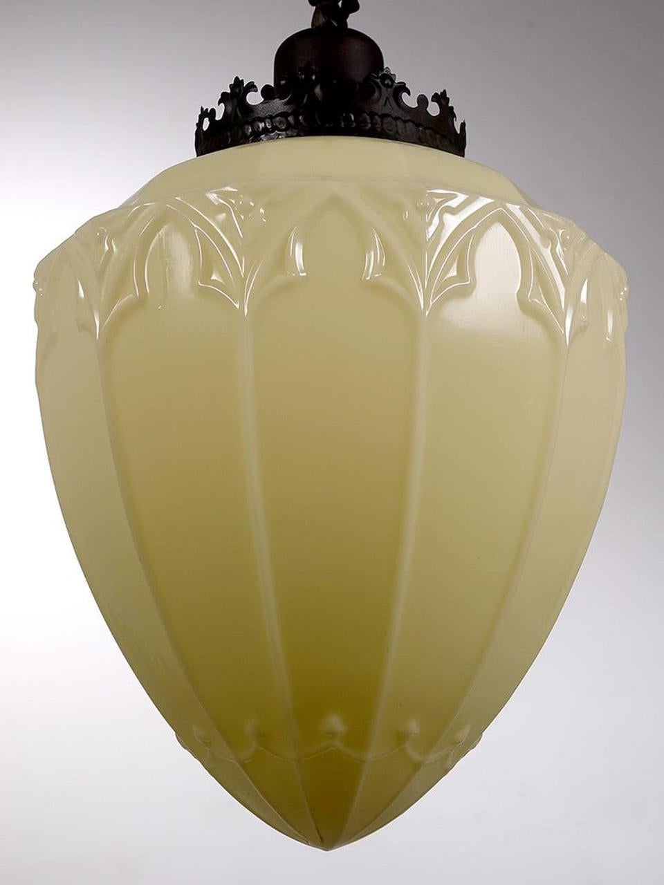 American Huge Gothic Vaseline Glass Pendent