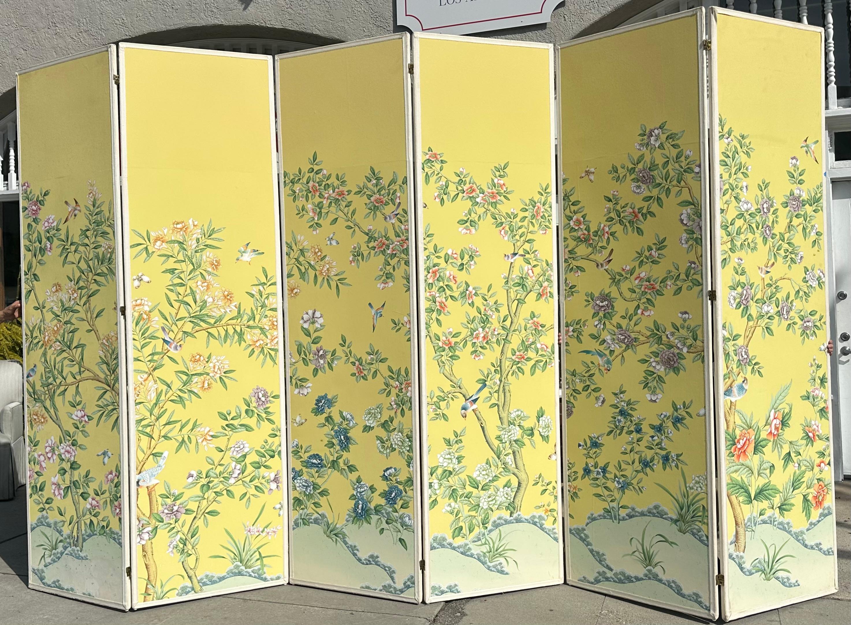 Enorme papel pintado Gracie Amarillo Chinoiserie Separador de ambientes Biombo de suelo Estadounidense en venta