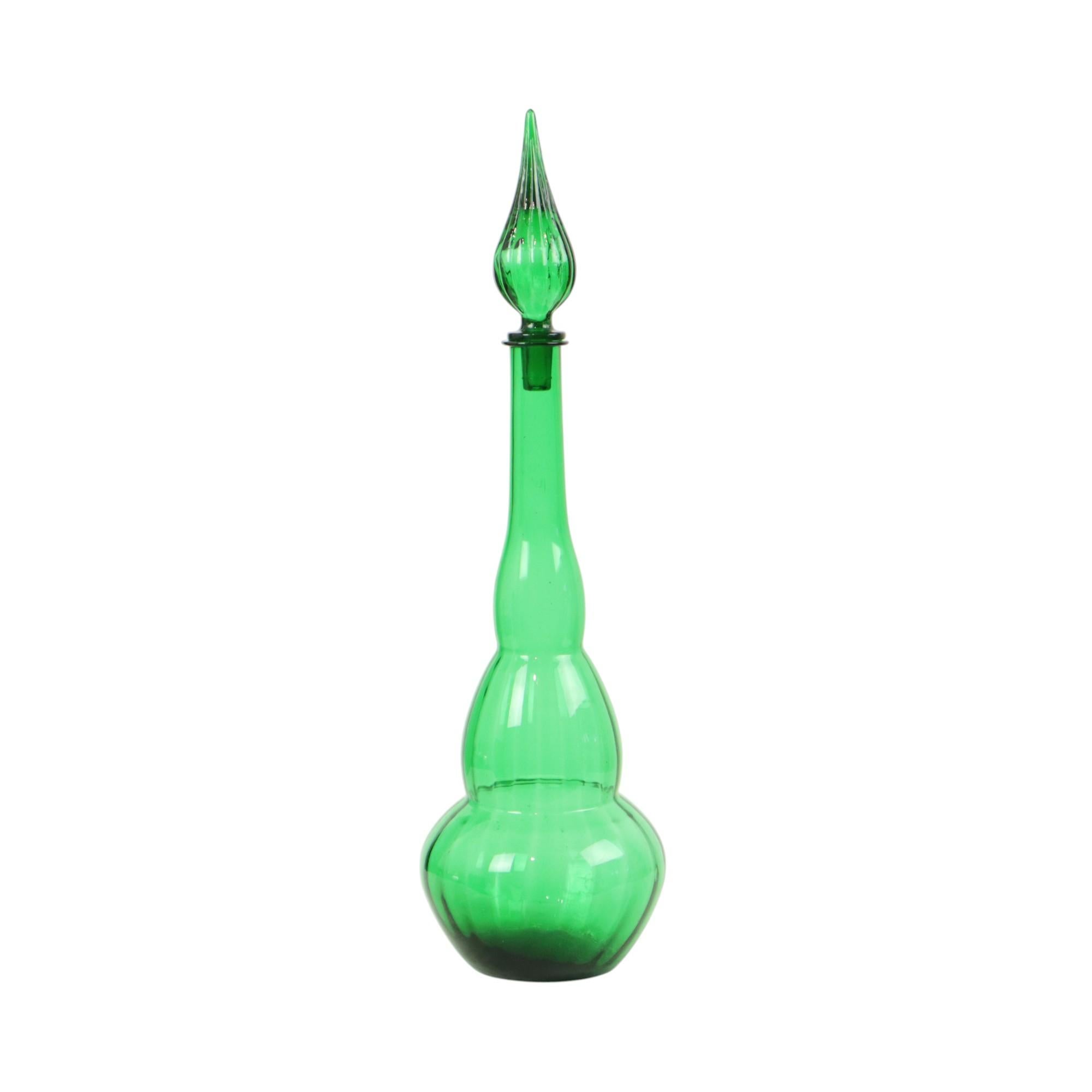 Grande Carafe en verre vert Bouteille Genie Empoli Italie 63cm en vente 5
