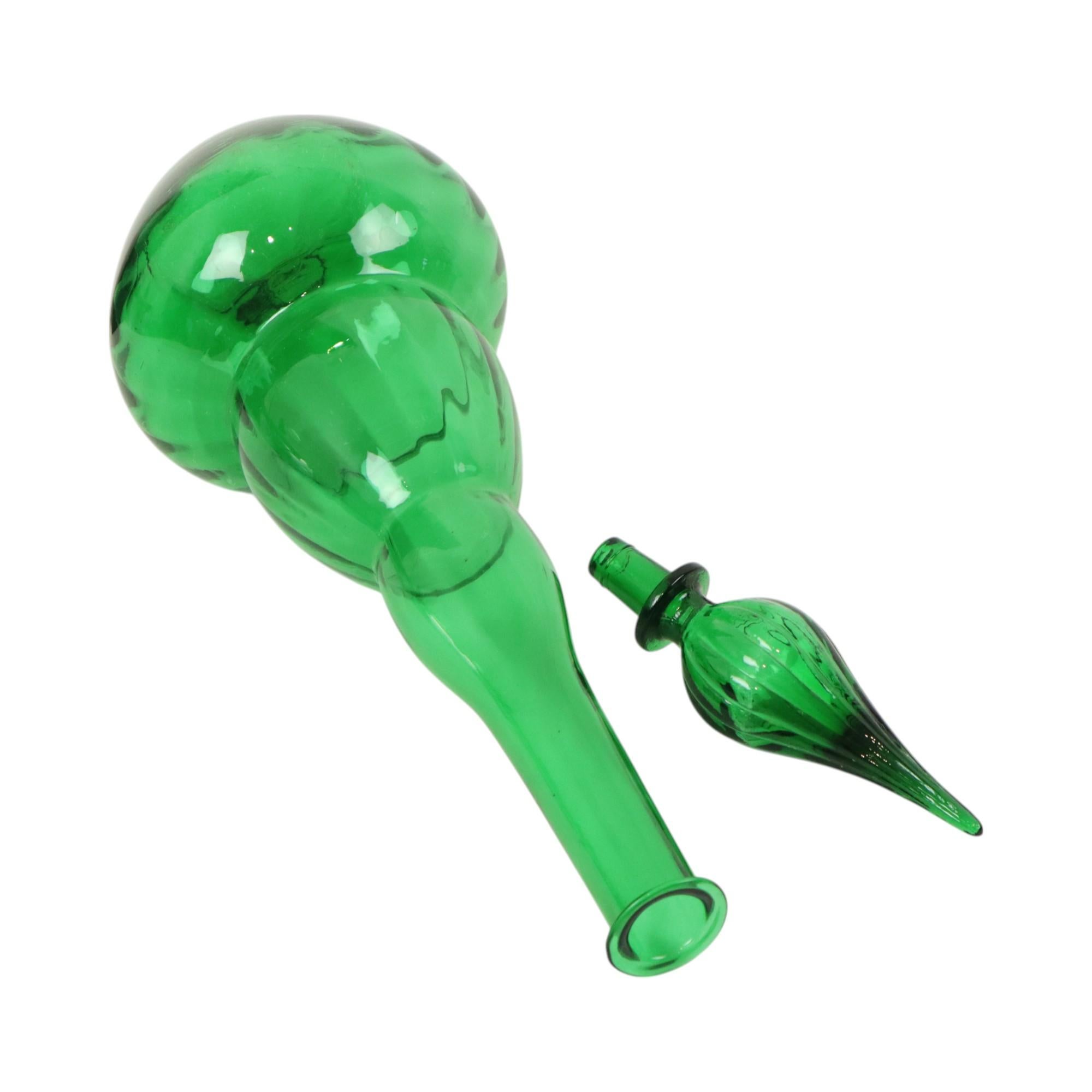 Grande Carafe en verre vert Bouteille Genie Empoli Italie 63cm en vente 6