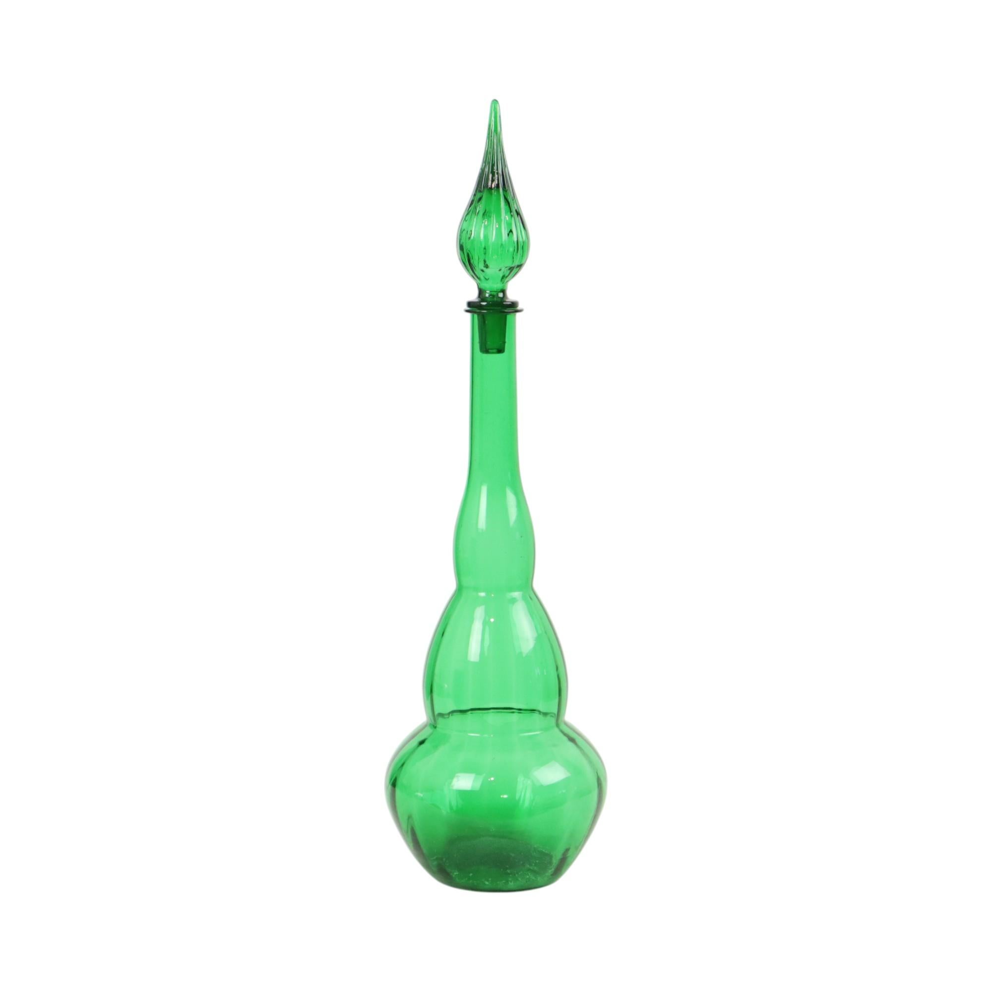 Grande Carafe en verre vert Bouteille Genie Empoli Italie 63cm en vente 1