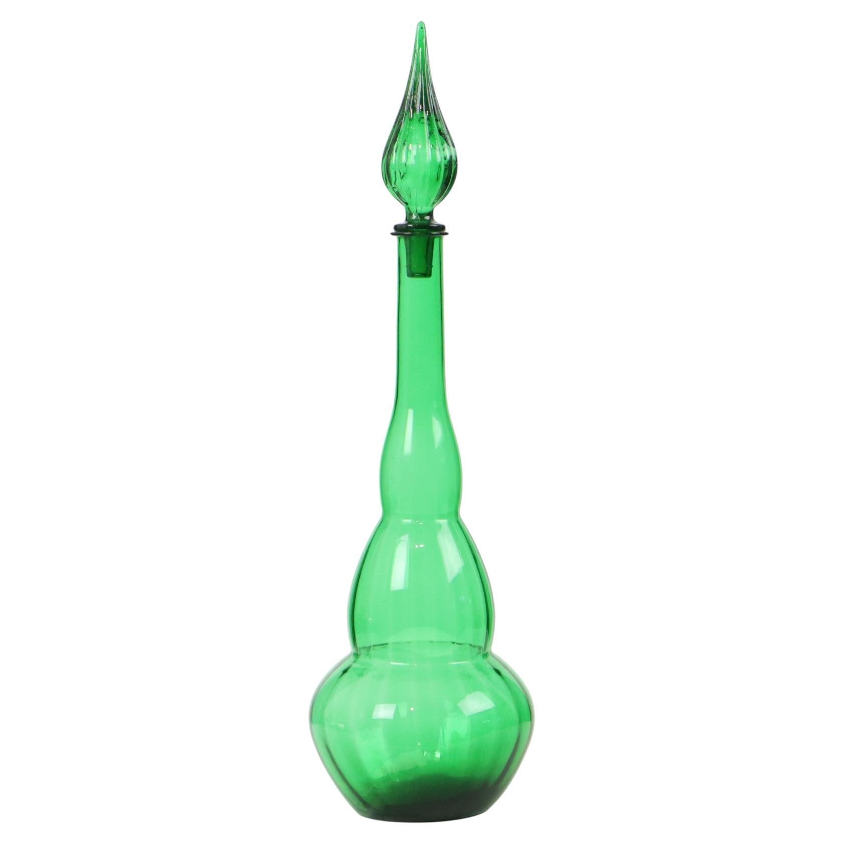 Huge Green Glass Carafe Genie Bottle Empoli Italy 63cm