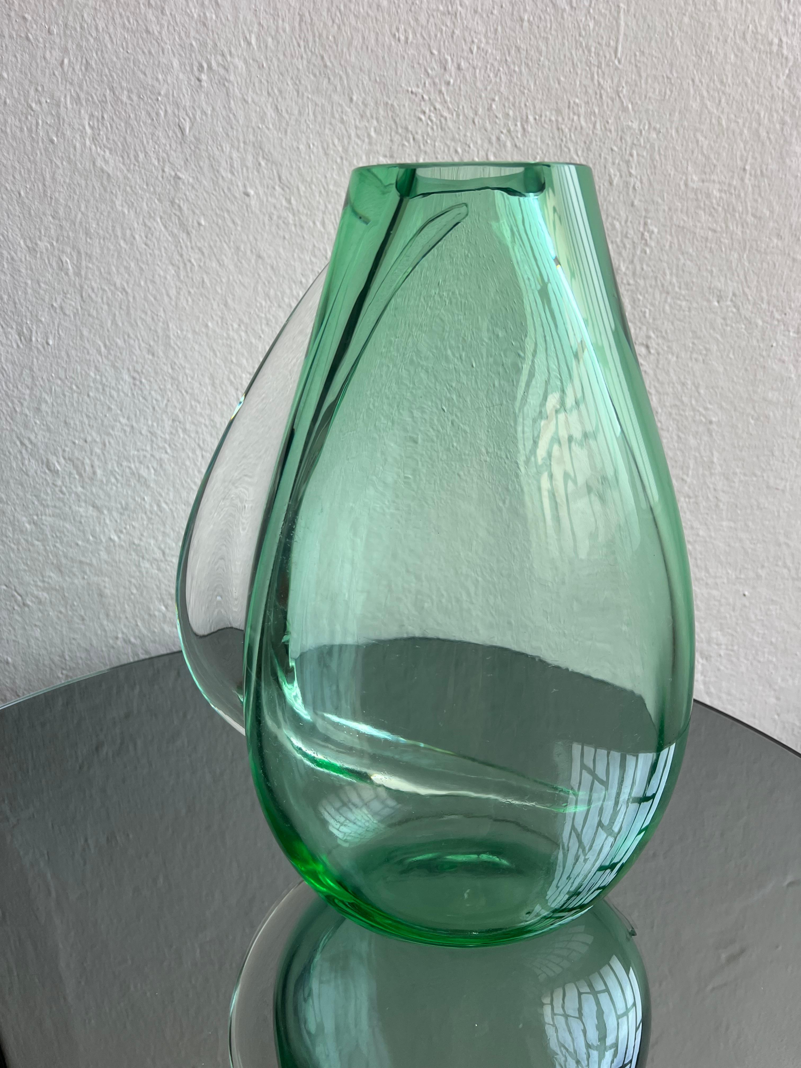 Enorme jarrón verde de cristal de Murano del maestro artesano Flavio Poli Años 70 en venta 6