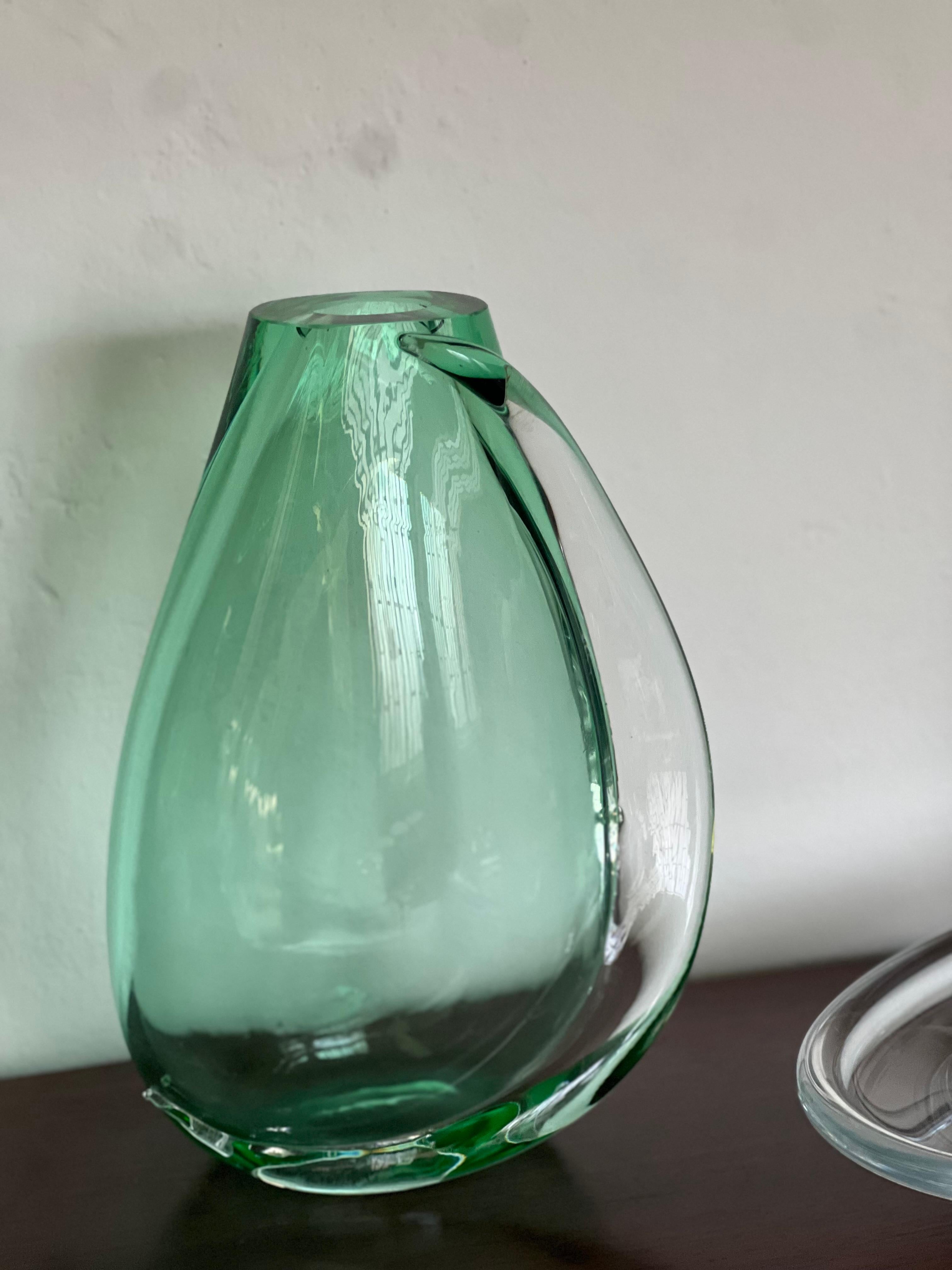 Enorme jarrón verde de cristal de Murano del maestro artesano Flavio Poli Años 70 en venta 13