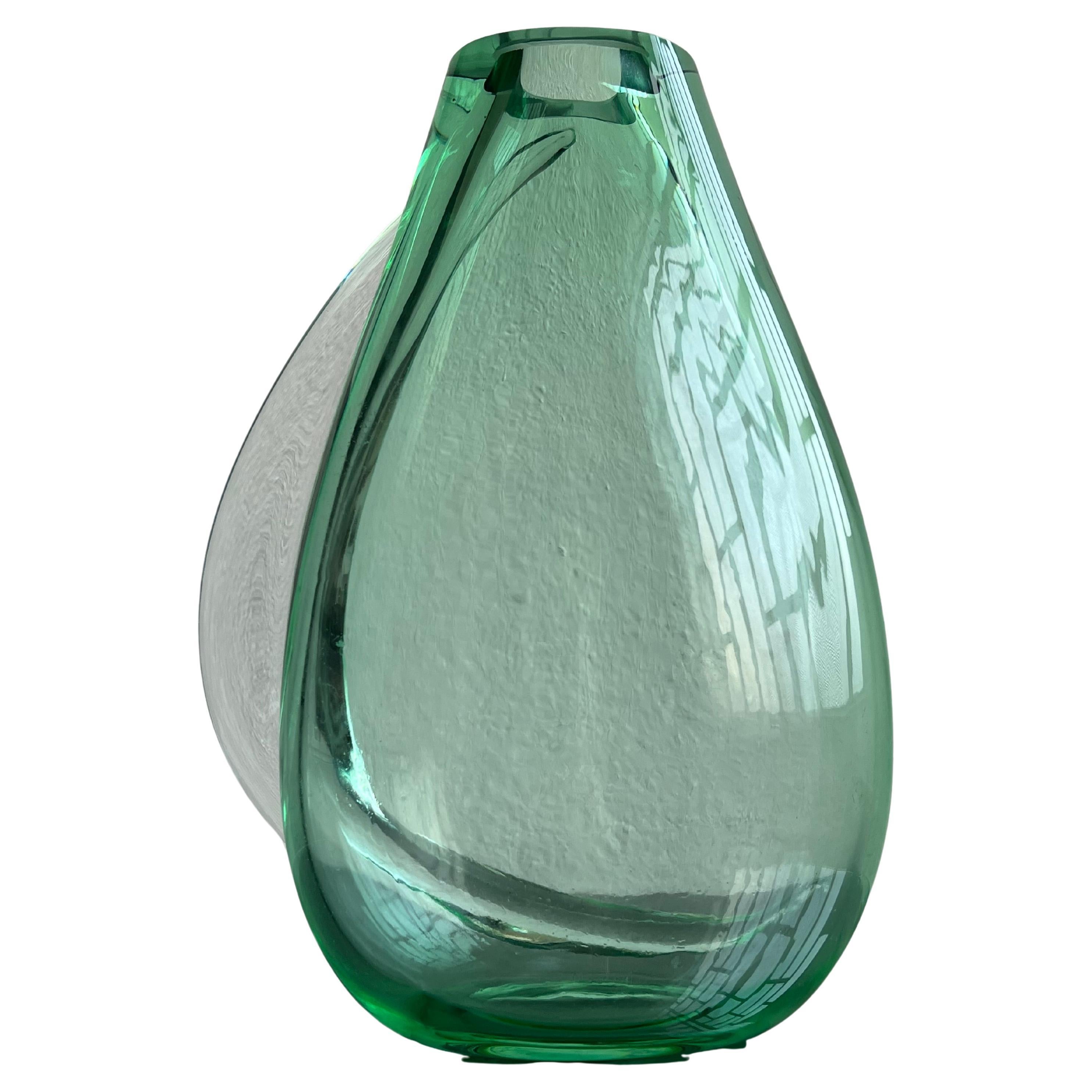 Enorme jarrón verde de cristal de Murano del maestro artesano Flavio Poli Años 70 en venta