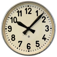 Huge Grey Industrial Factory Wall Clock from Chronotechna, 1950s