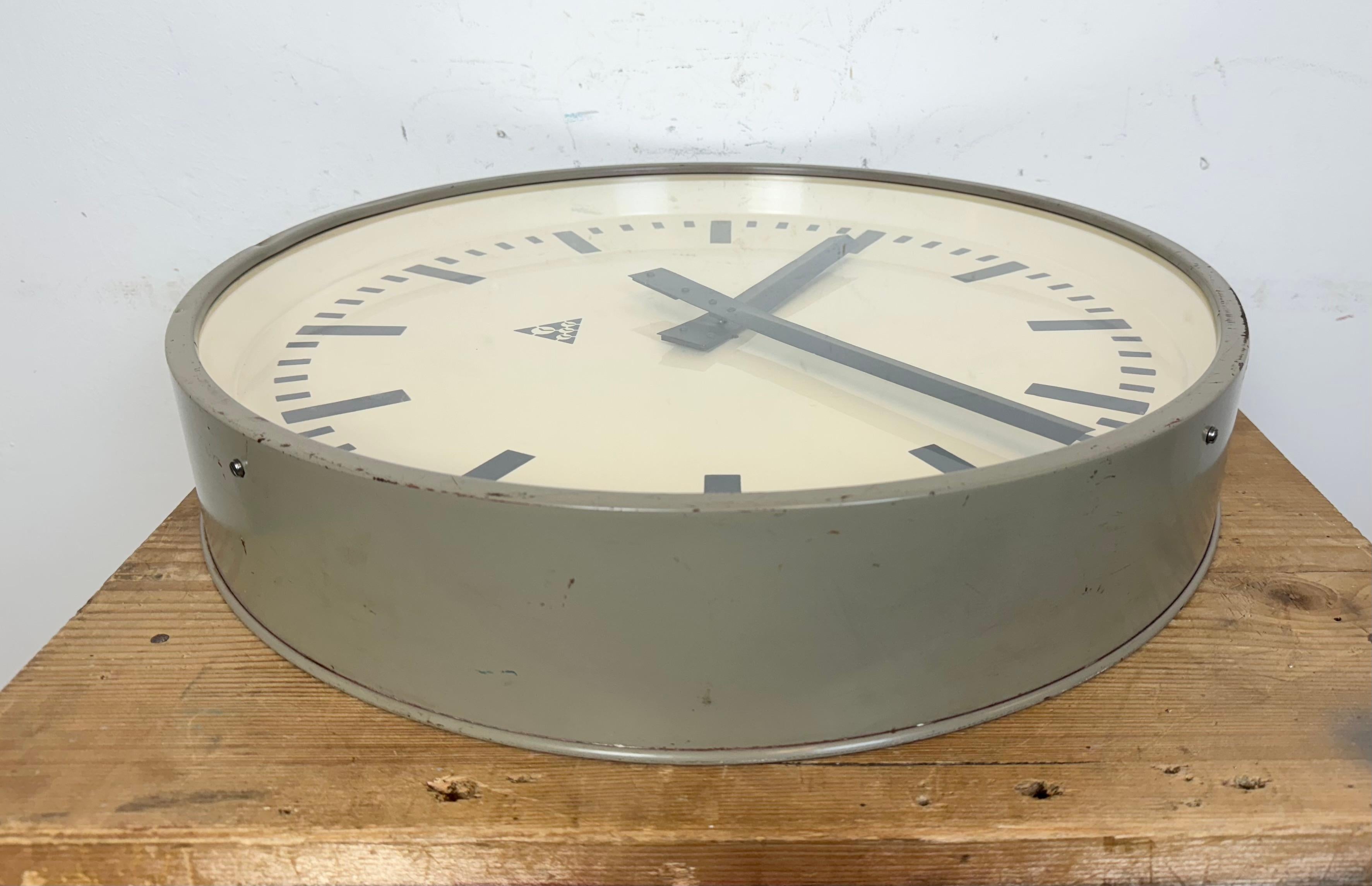 Huge Grey Industrial Factory Wall Clock from Pragotron, 1960s 5