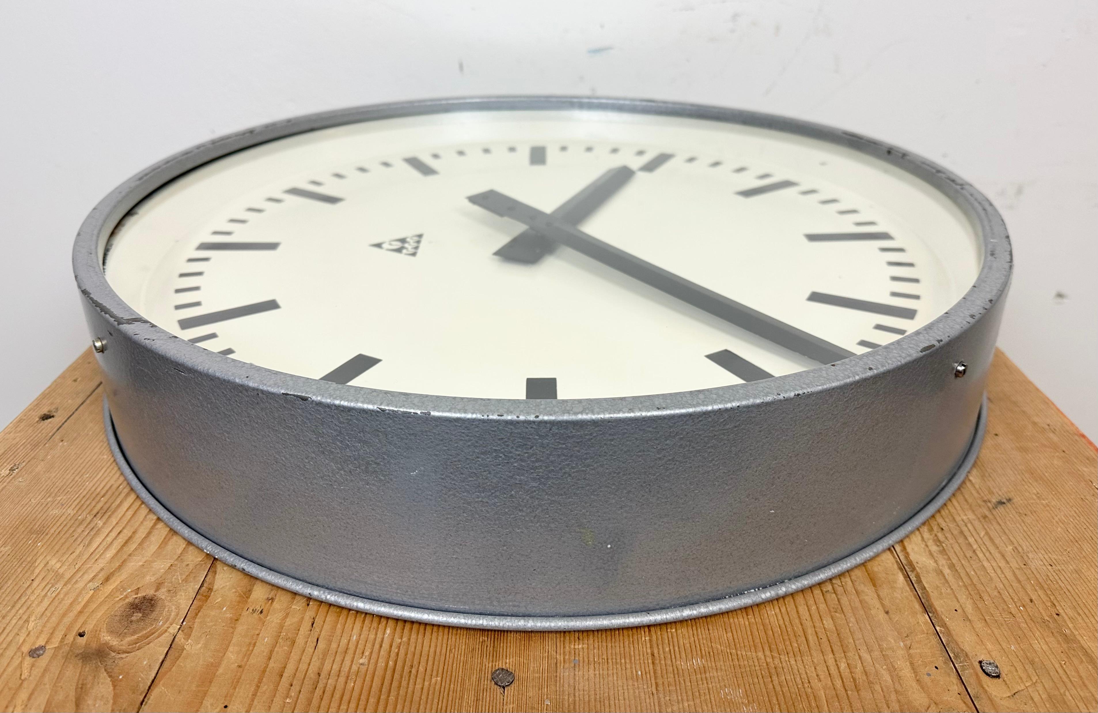 Huge Grey Industrial Factory Wall Clock from Pragotron, 1960s 6
