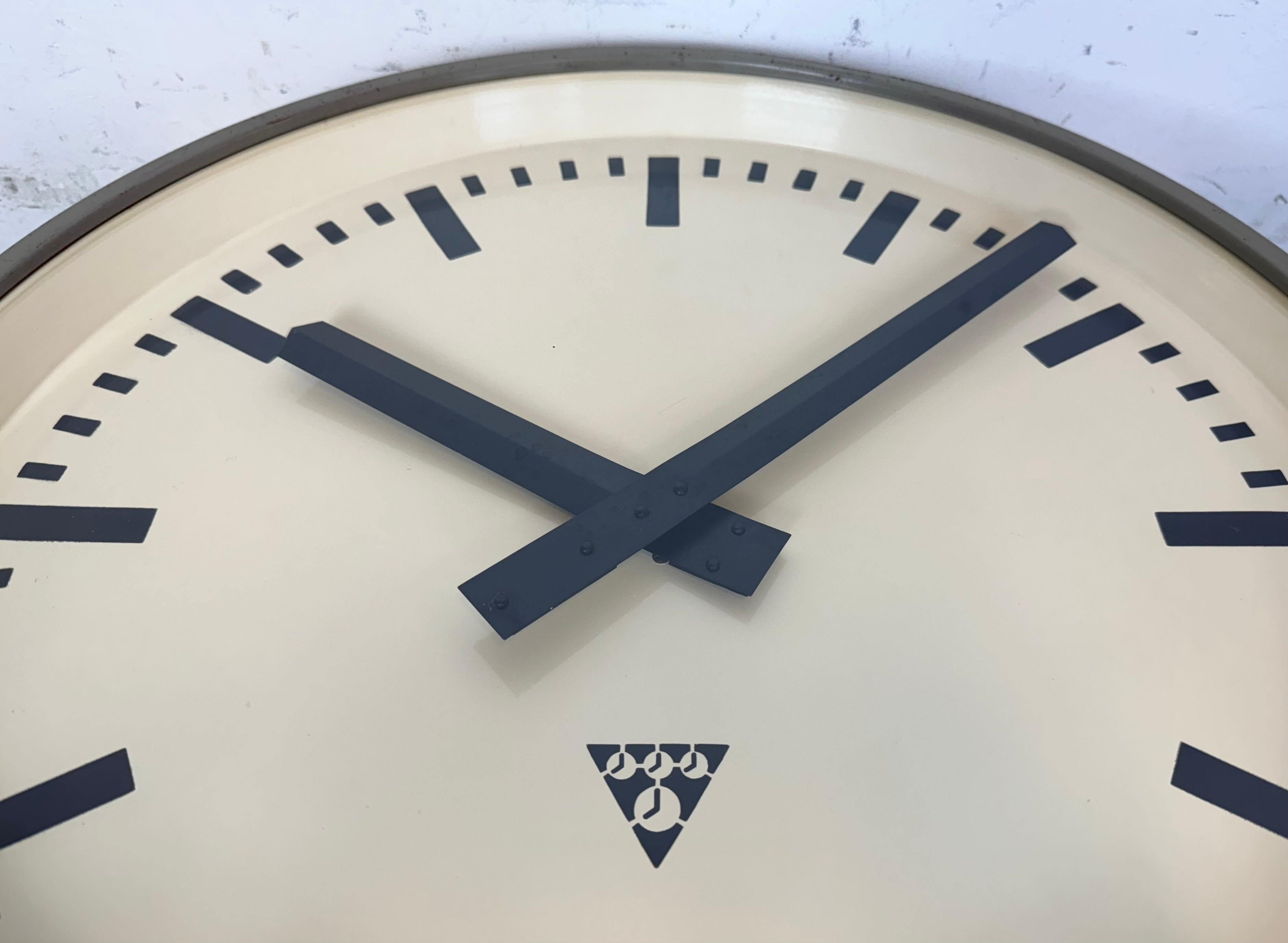 Huge Grey Industrial Factory Wall Clock from Pragotron, 1960s 6