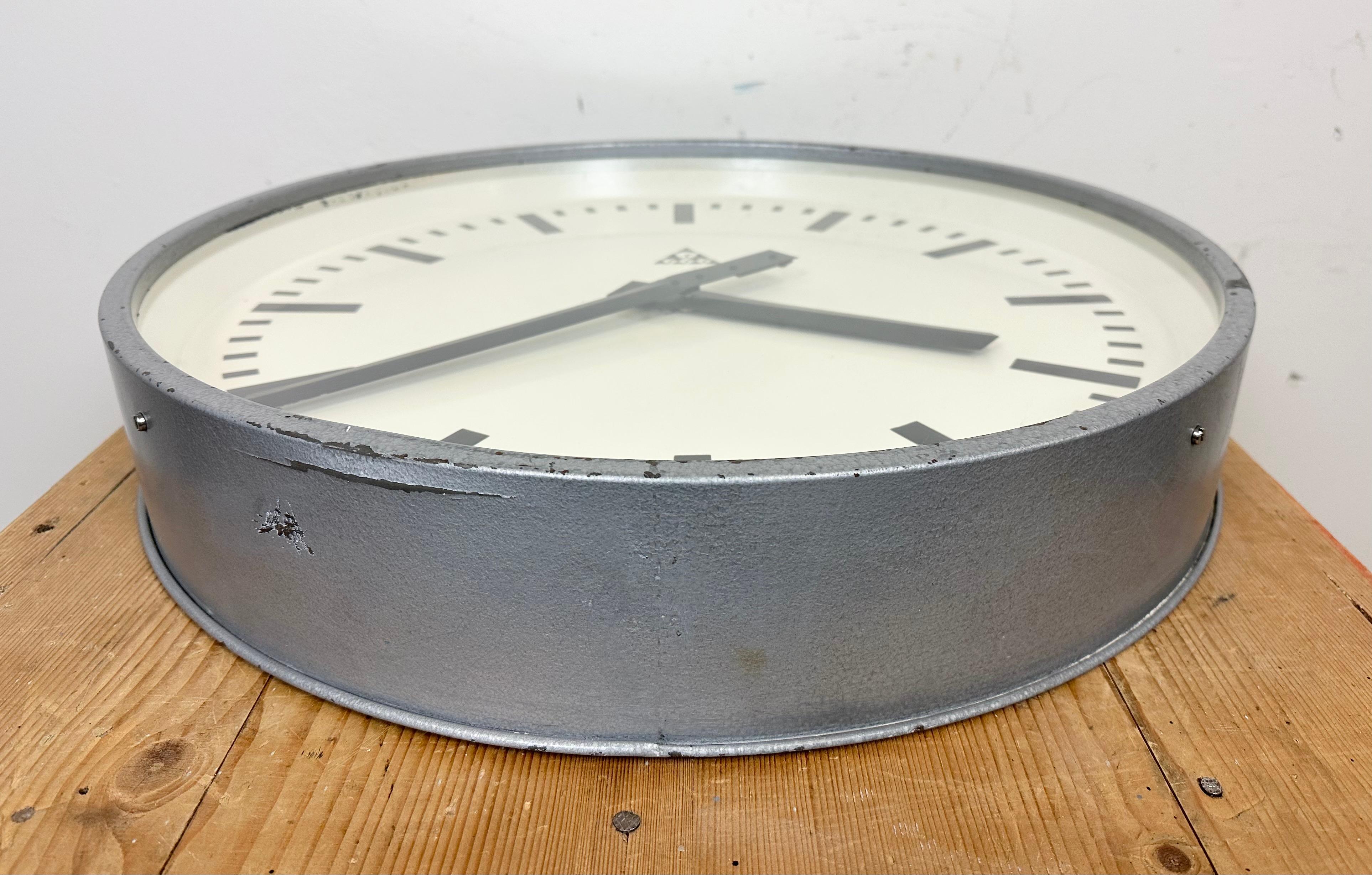 Huge Grey Industrial Factory Wall Clock from Pragotron, 1960s 7
