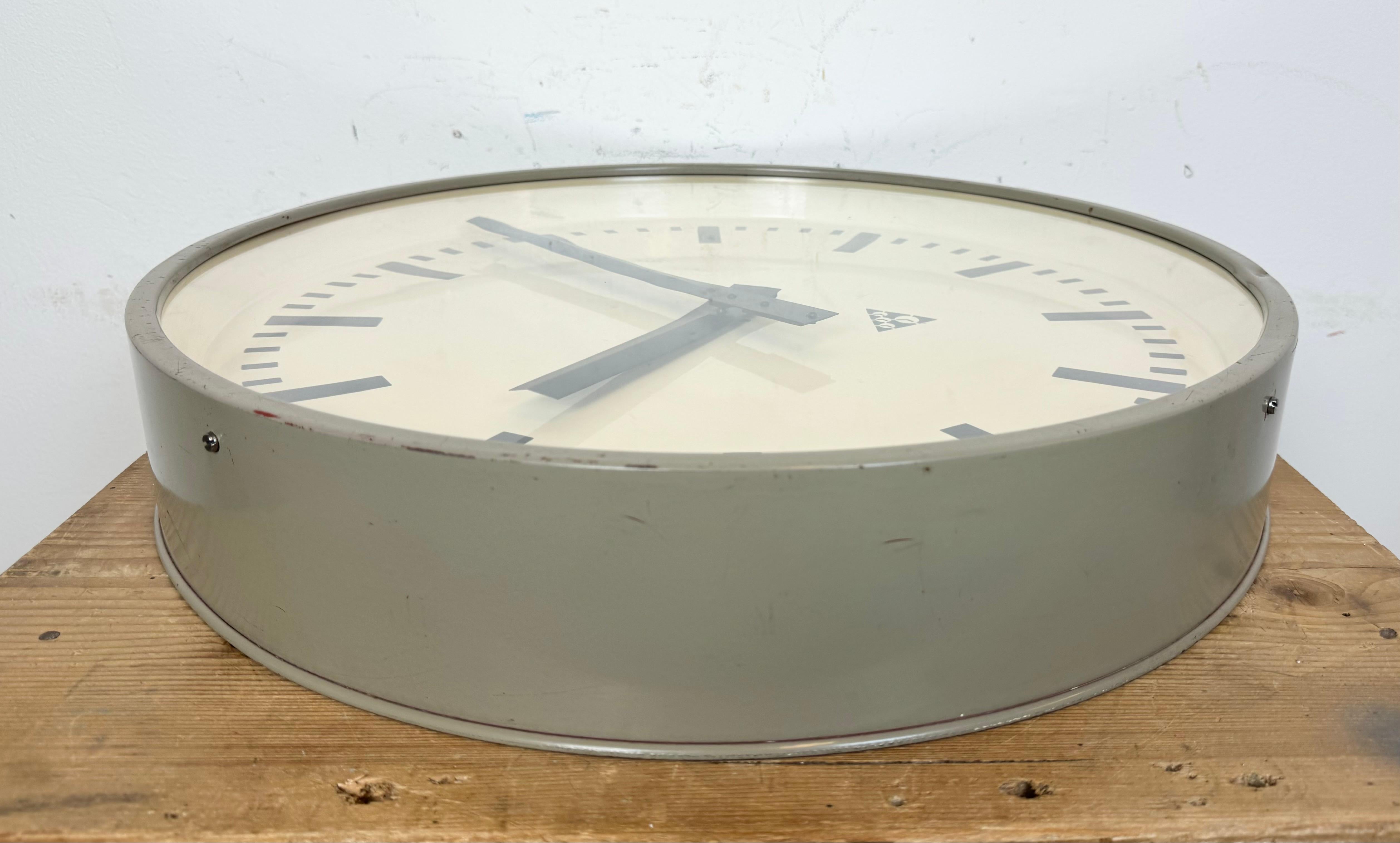 Huge Grey Industrial Factory Wall Clock from Pragotron, 1960s 8