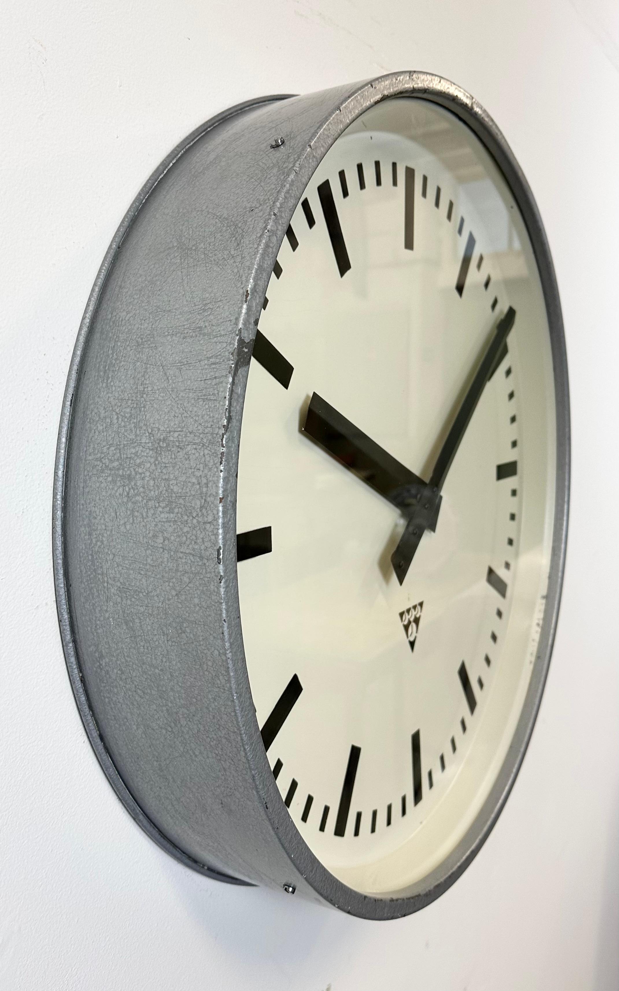 20th Century Huge Grey Industrial Factory Wall Clock from Pragotron, 1960s