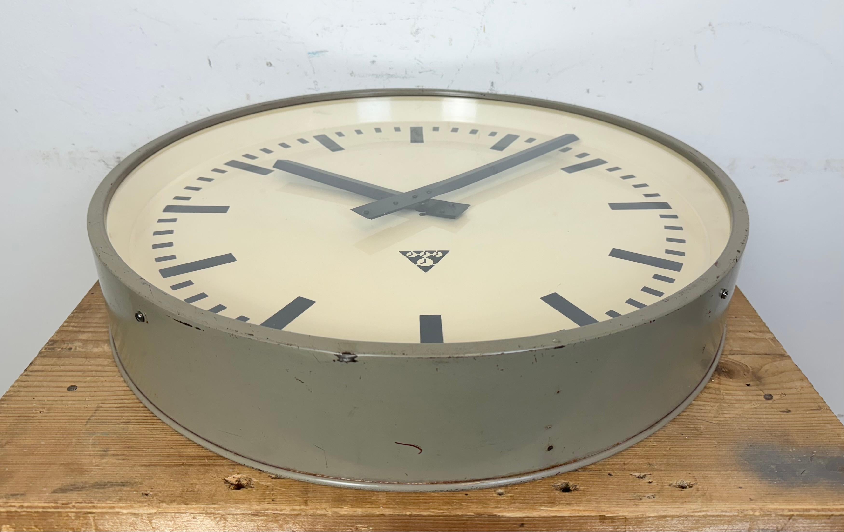 Huge Grey Industrial Factory Wall Clock from Pragotron, 1960s 2