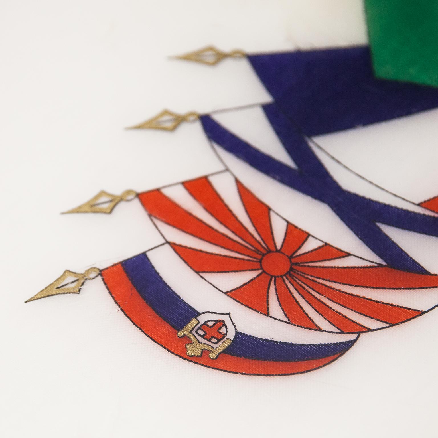 Late 20th Century Huge Gucci Oval Vintage Lucite Flags Tray 1970s For Sale