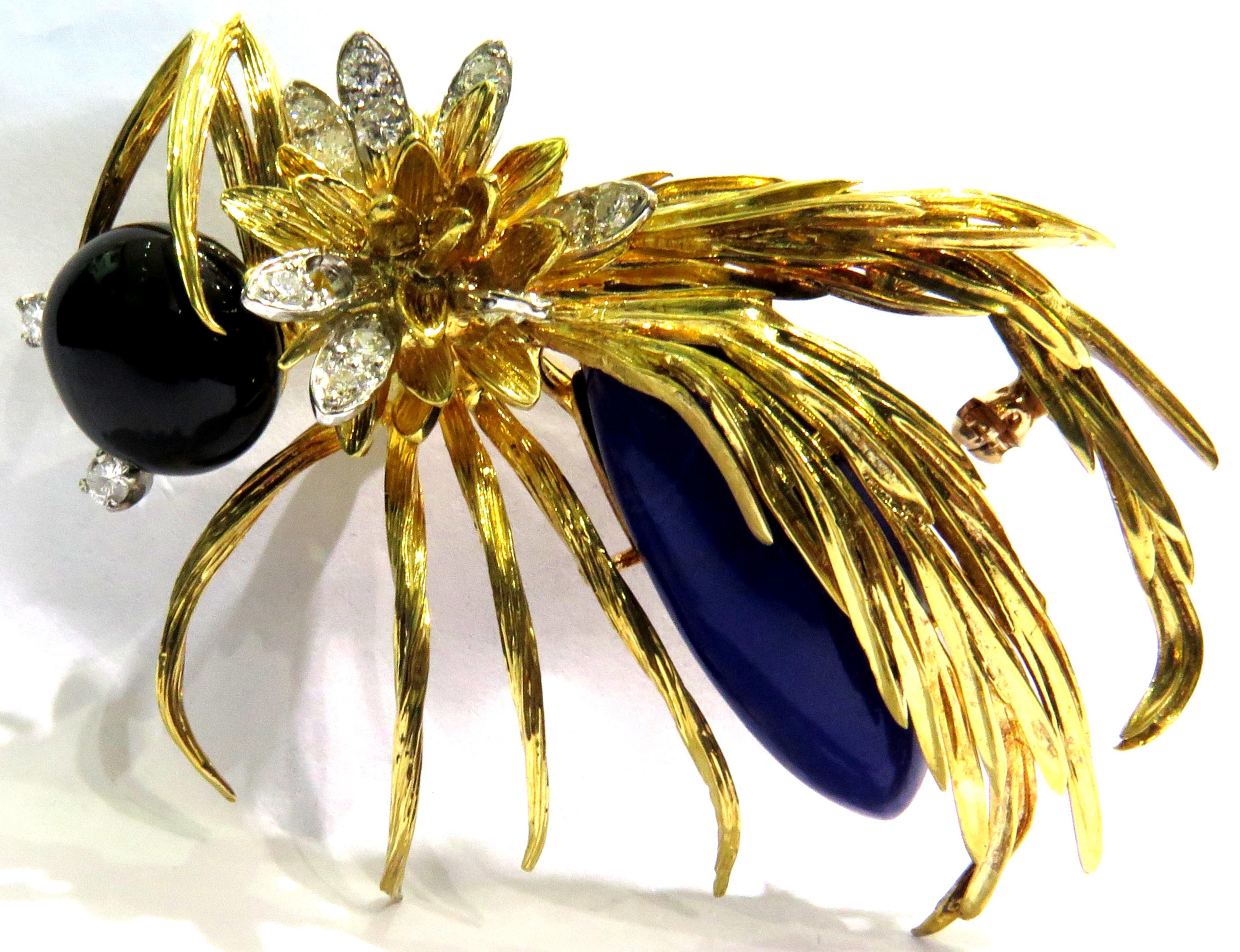 Huge Hammerman Brothers Platinum Gold Wasp Pin Brooch With Diamonds Lapis & Onyx For Sale 5