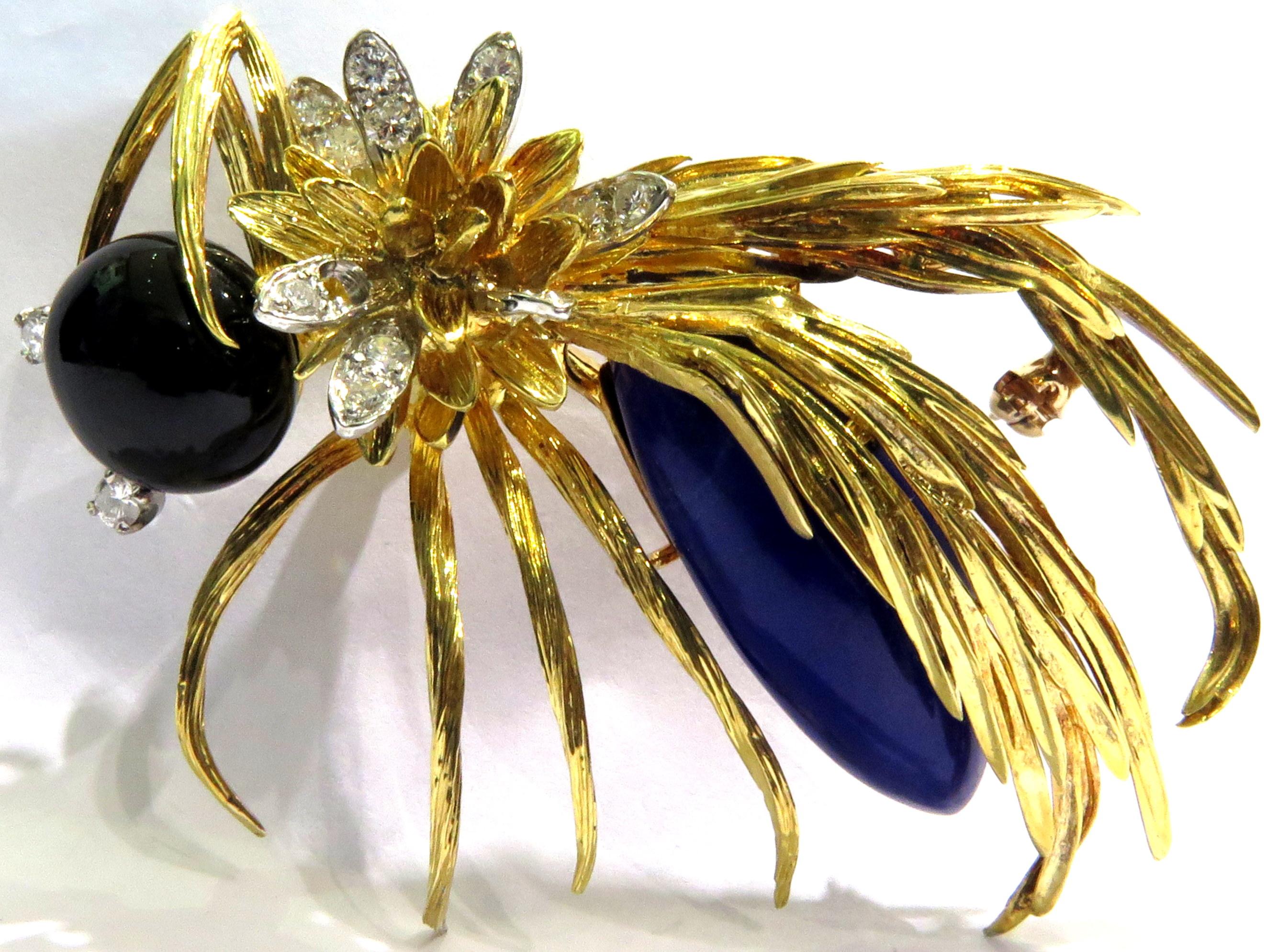 Huge Hammerman Brothers Platinum Gold Wasp Pin Brooch With Diamonds Lapis & Onyx For Sale 6