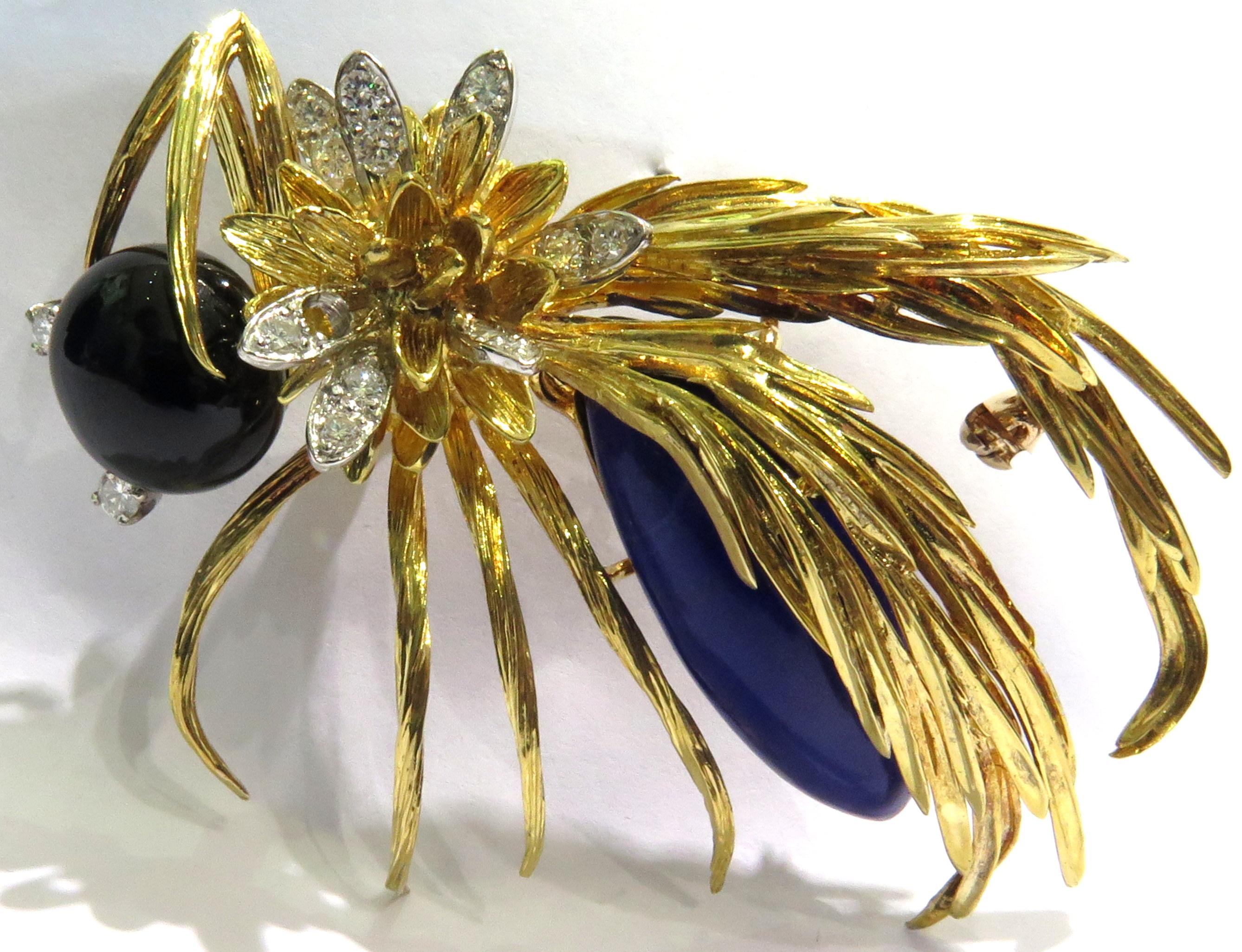 Huge Hammerman Brothers Platinum Gold Wasp Pin Brooch With Diamonds Lapis & Onyx For Sale 7