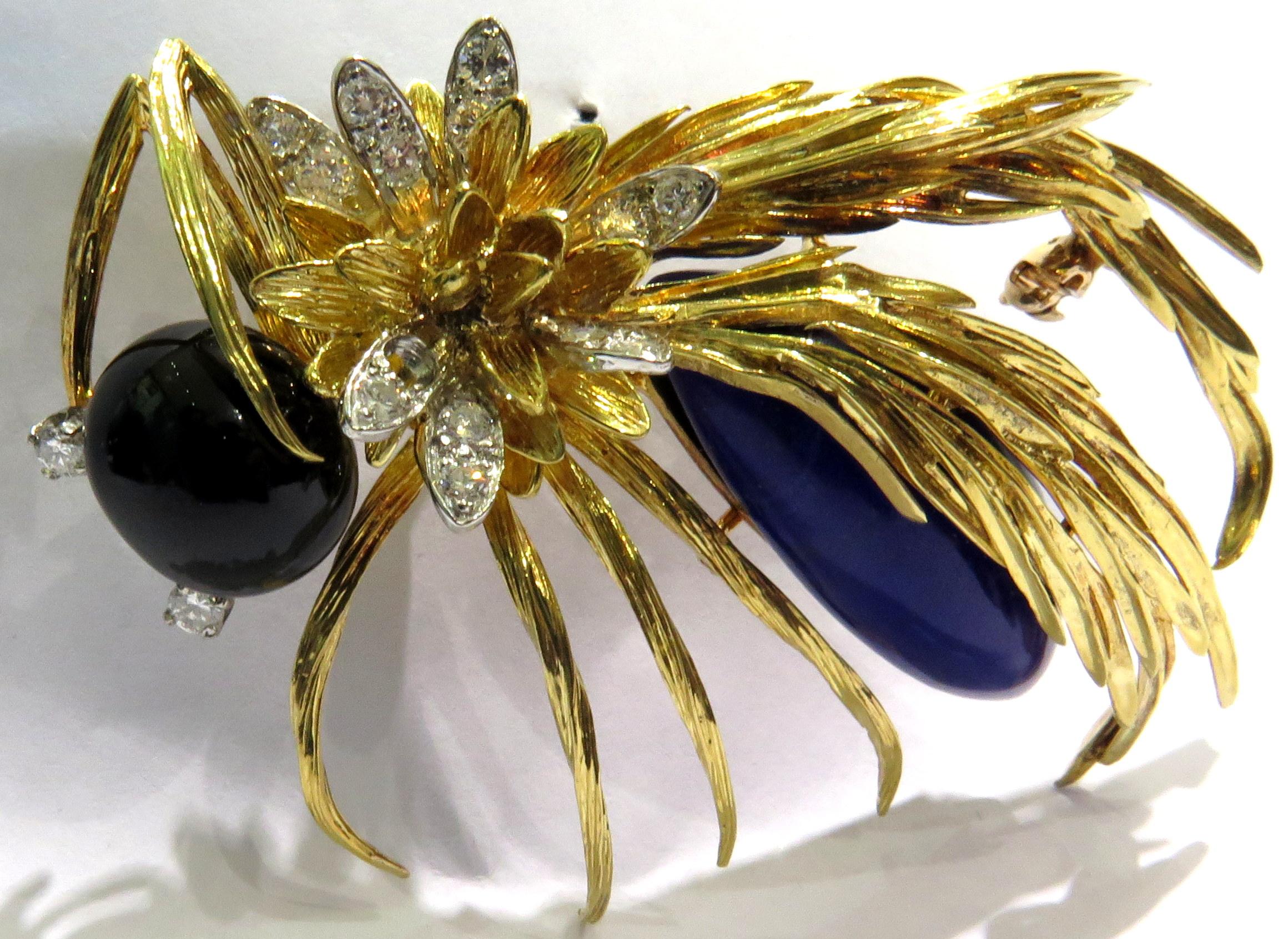 Huge Hammerman Brothers Platinum Gold Wasp Pin Brooch With Diamonds Lapis & Onyx For Sale 8