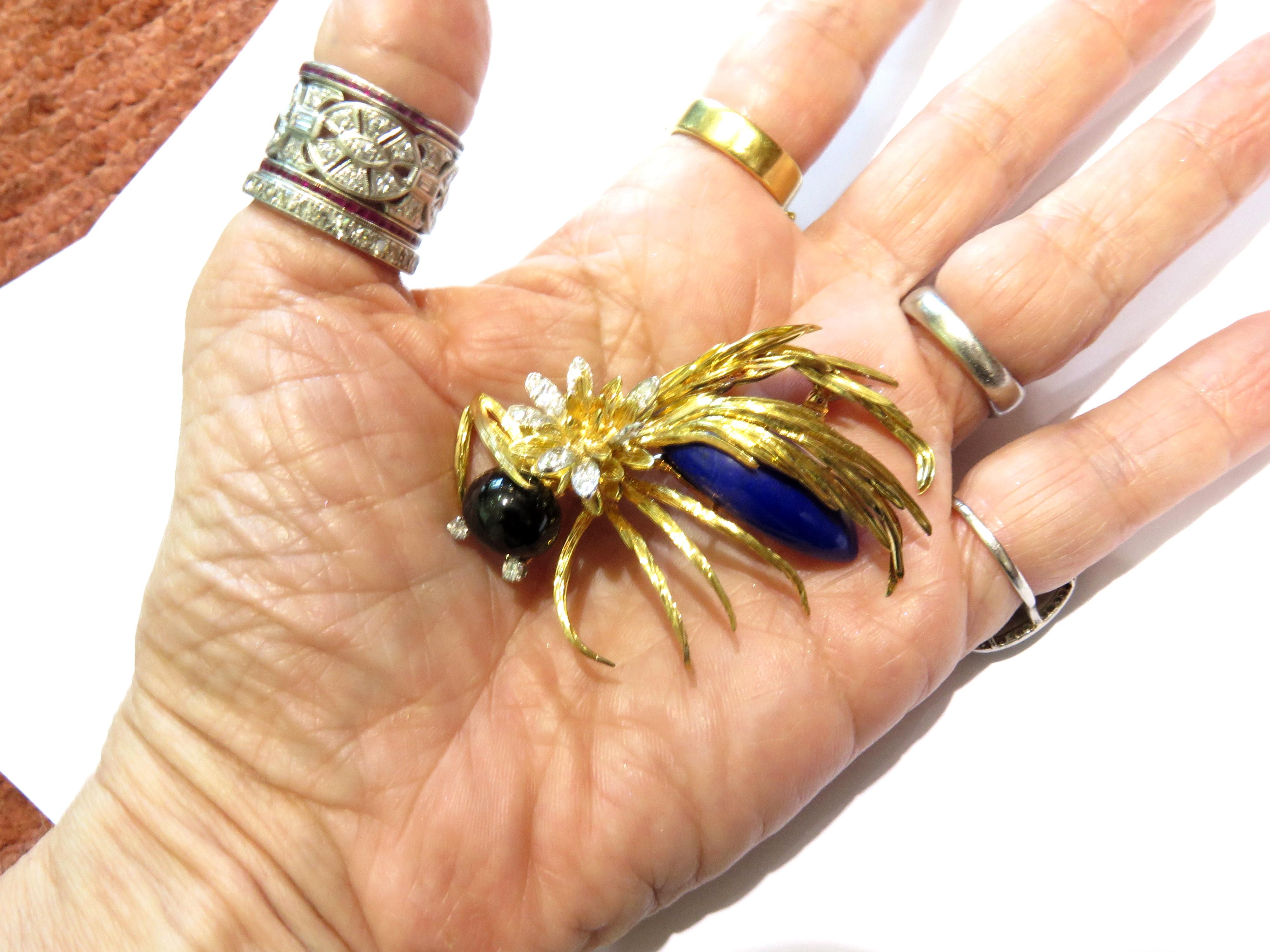 Huge Hammerman Brothers Platinum Gold Wasp Pin Brooch With Diamonds Lapis & Onyx In Excellent Condition For Sale In Palm Beach, FL