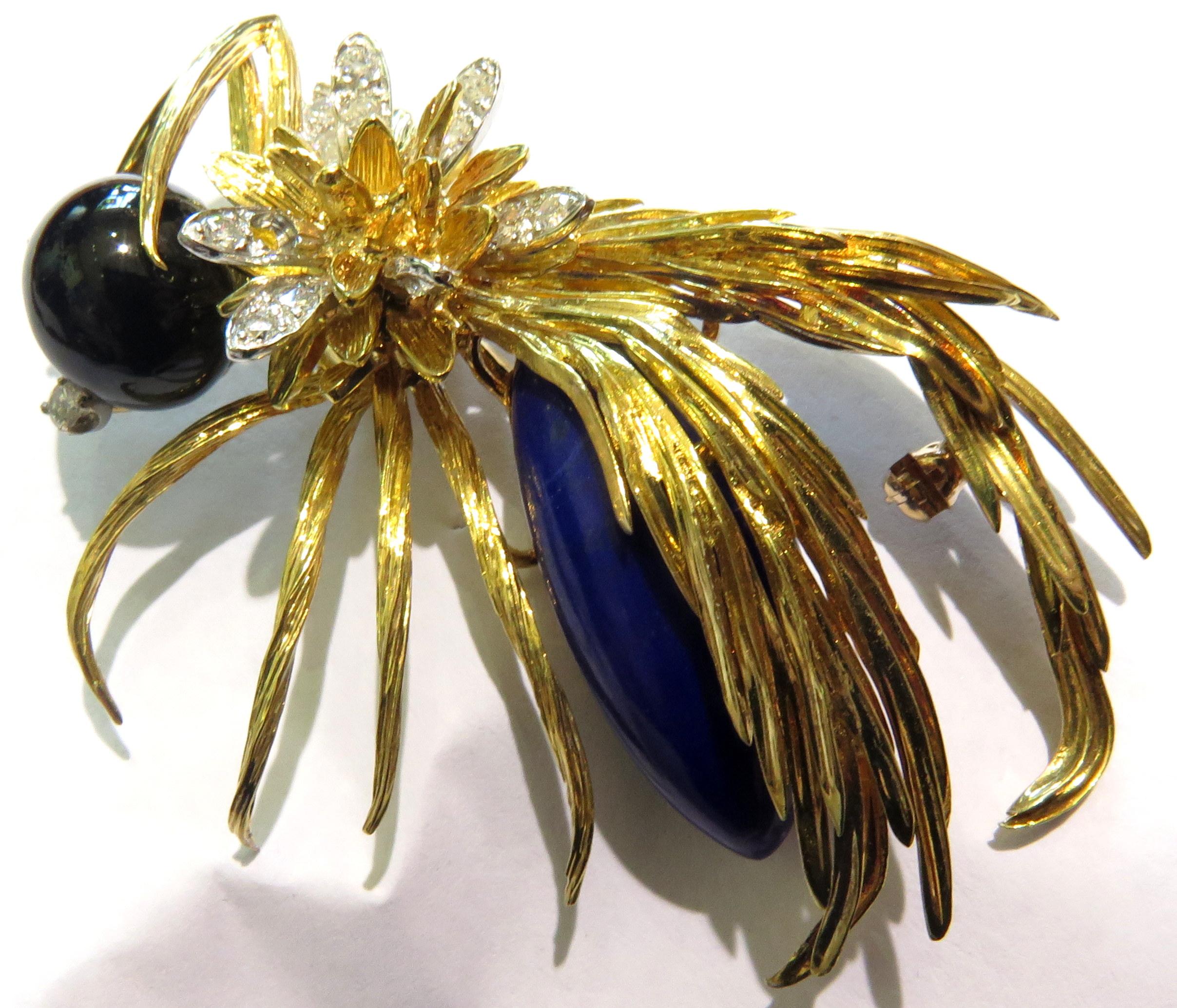Women's or Men's Huge Hammerman Brothers Platinum Gold Wasp Pin Brooch With Diamonds Lapis & Onyx For Sale