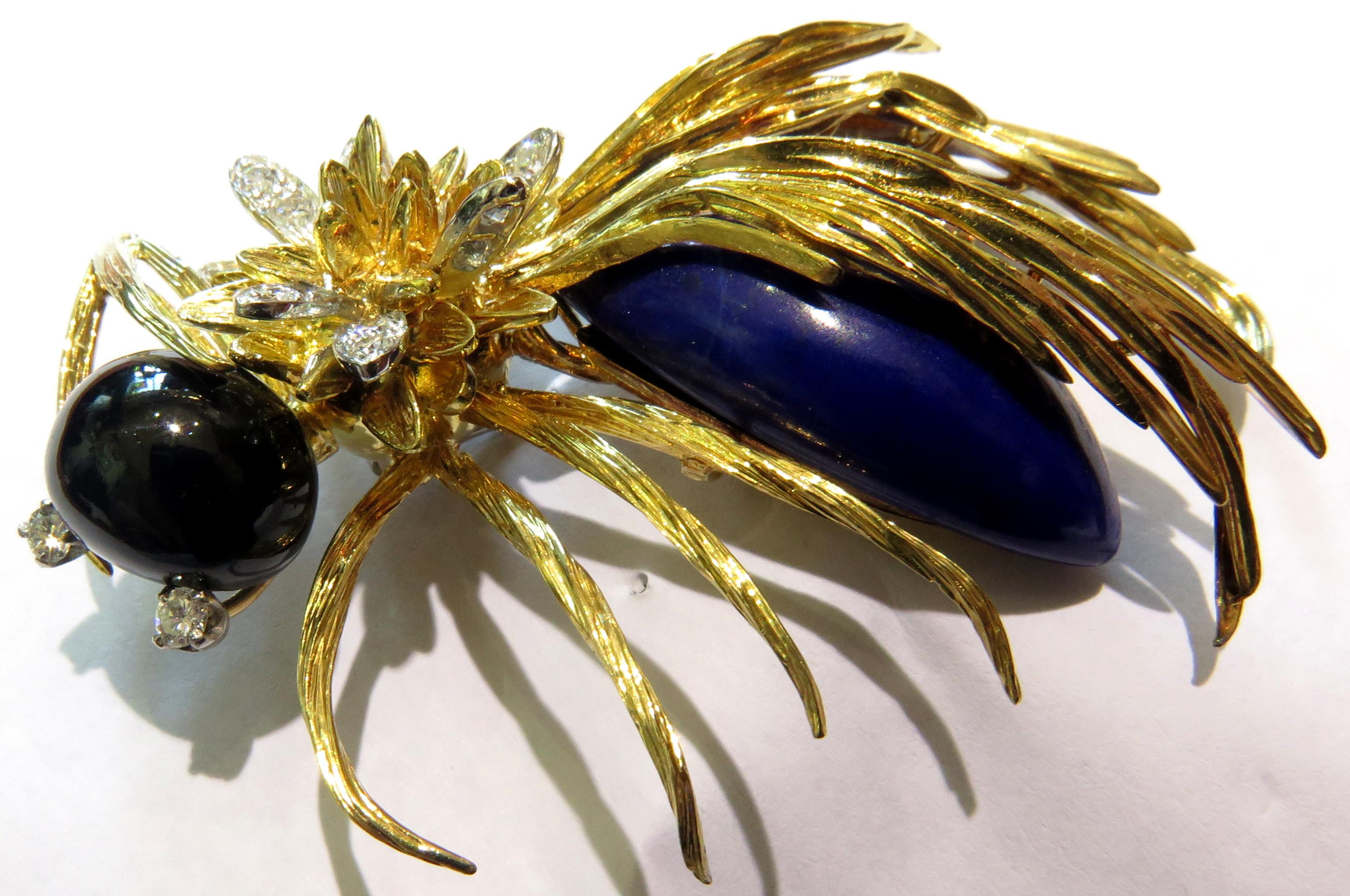 Huge Hammerman Brothers Platinum Gold Wasp Pin Brooch With Diamonds Lapis & Onyx For Sale 1