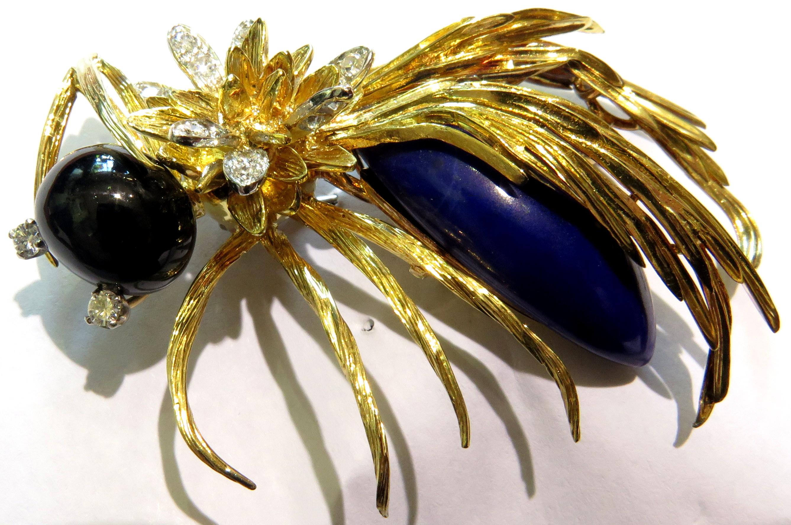 Huge Hammerman Brothers Platinum Gold Wasp Pin Brooch With Diamonds Lapis & Onyx For Sale 2