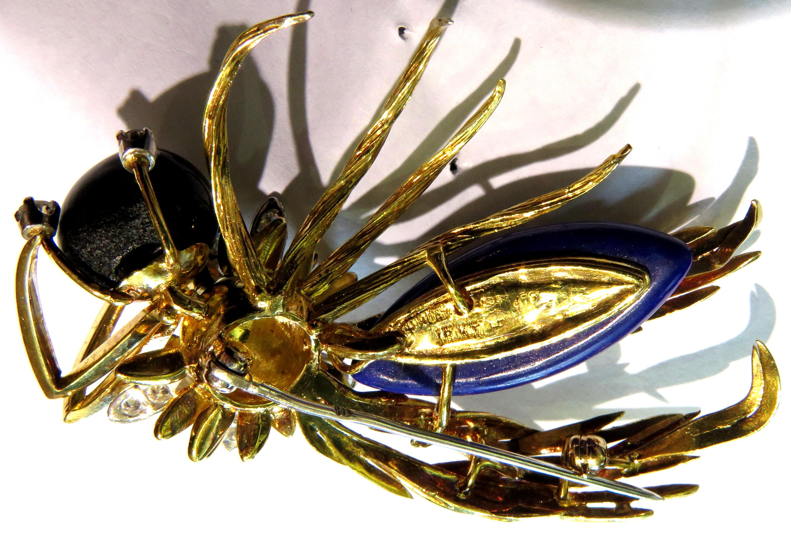 Huge Hammerman Brothers Platinum Gold Wasp Pin Brooch With Diamonds Lapis & Onyx For Sale 3