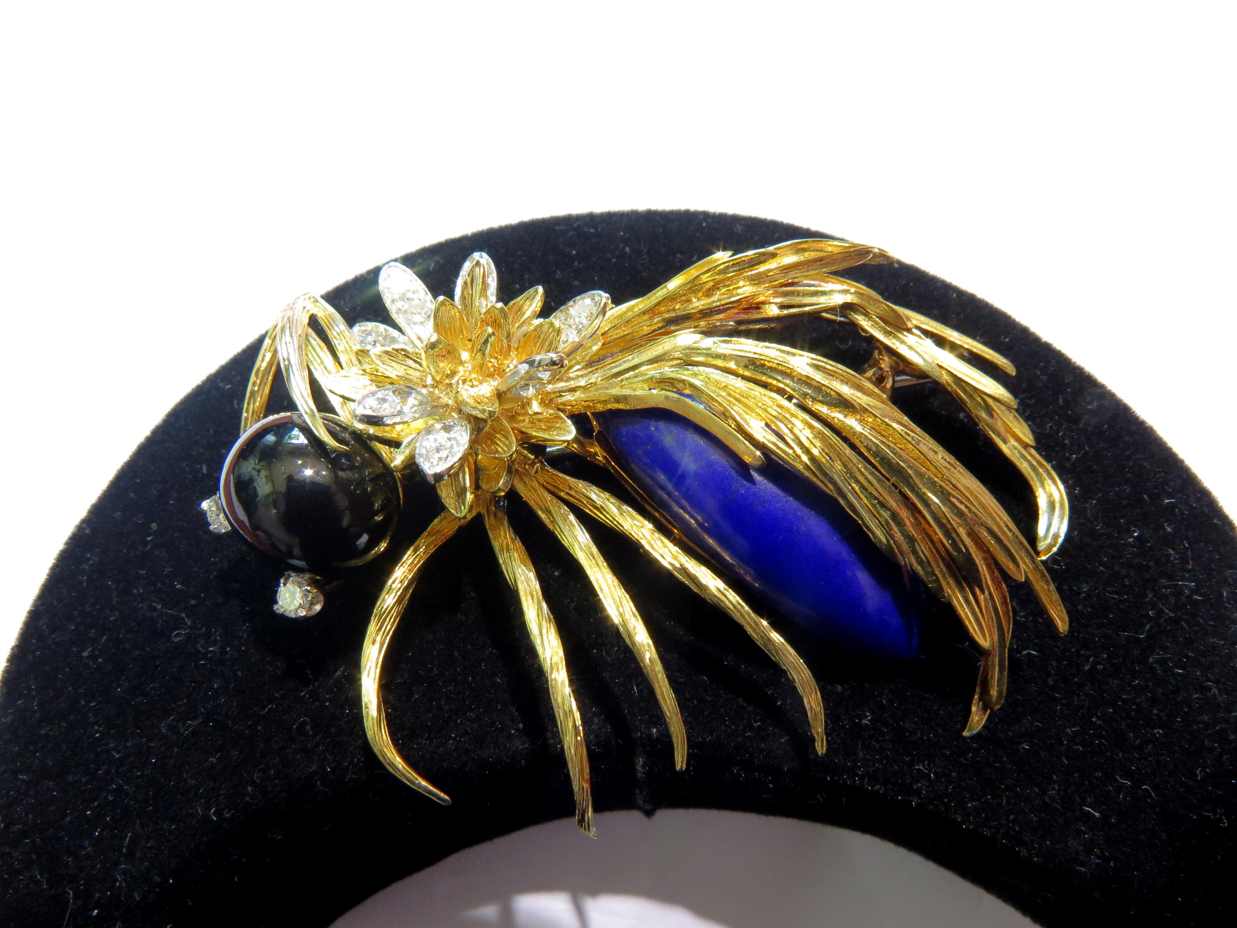 Huge Hammerman Brothers Platinum Gold Wasp Pin Brooch With Diamonds Lapis & Onyx For Sale 4