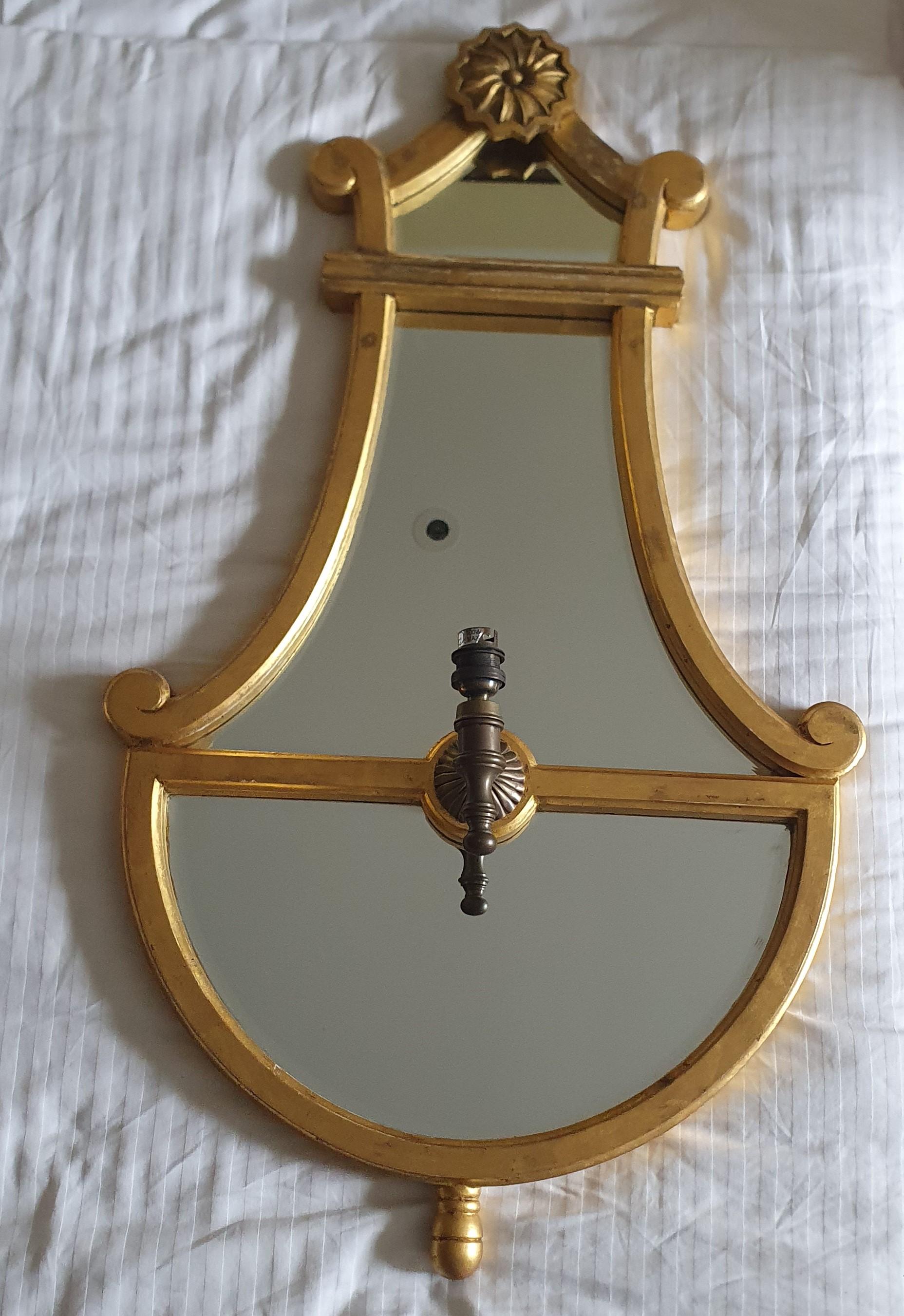 Huge hand carved Giltwood framed Mirror wall sconce designed by John Stefanidis  In Good Condition For Sale In London, GB