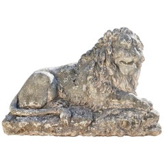 18th C Huge Hand Carved Stone Lion Sculpture Garden Center Piece Statue Antique