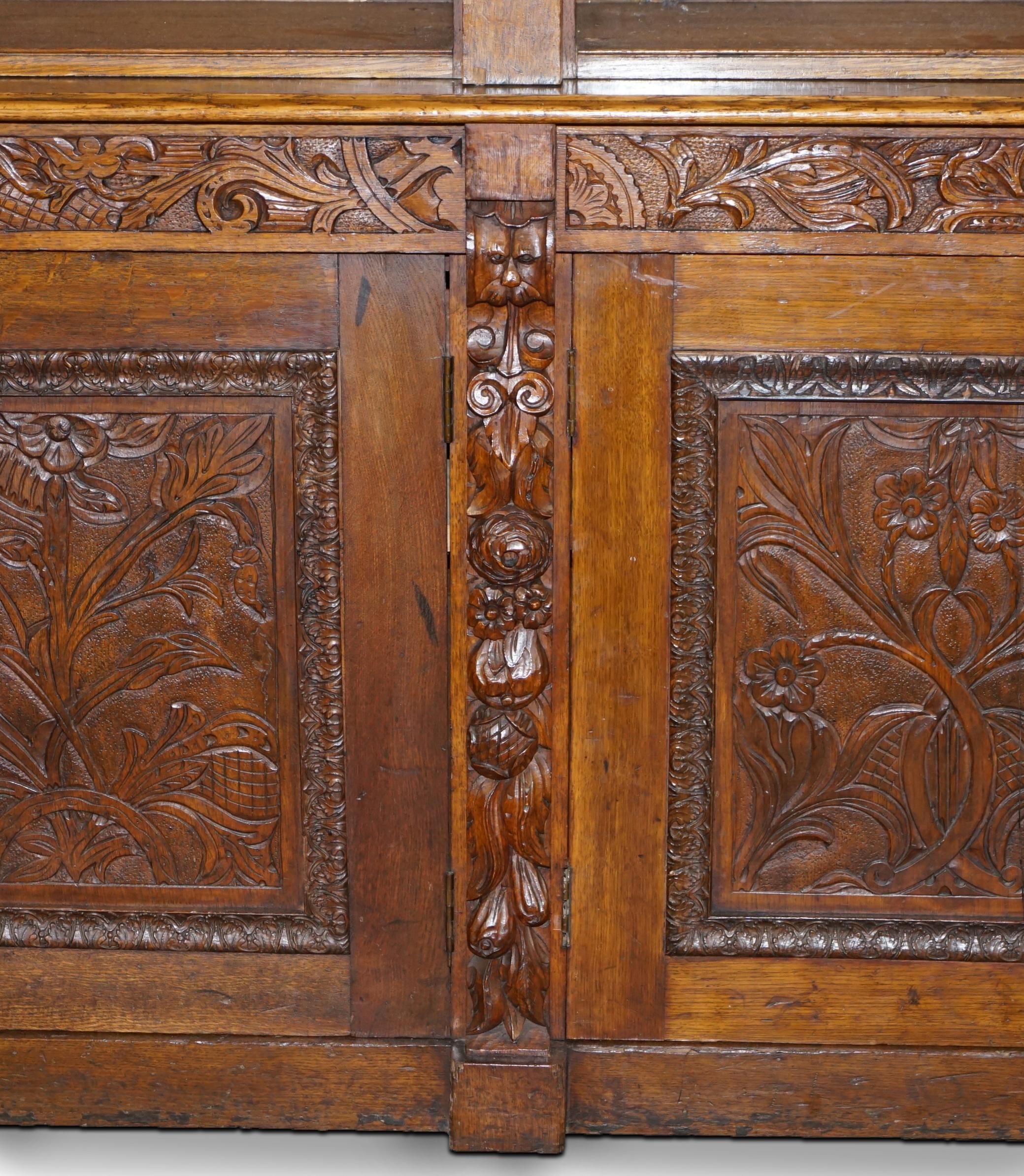 Huge Hand Ornately Carved Antique Victorian Oak Library Bookcase Cupboard Base For Sale 4