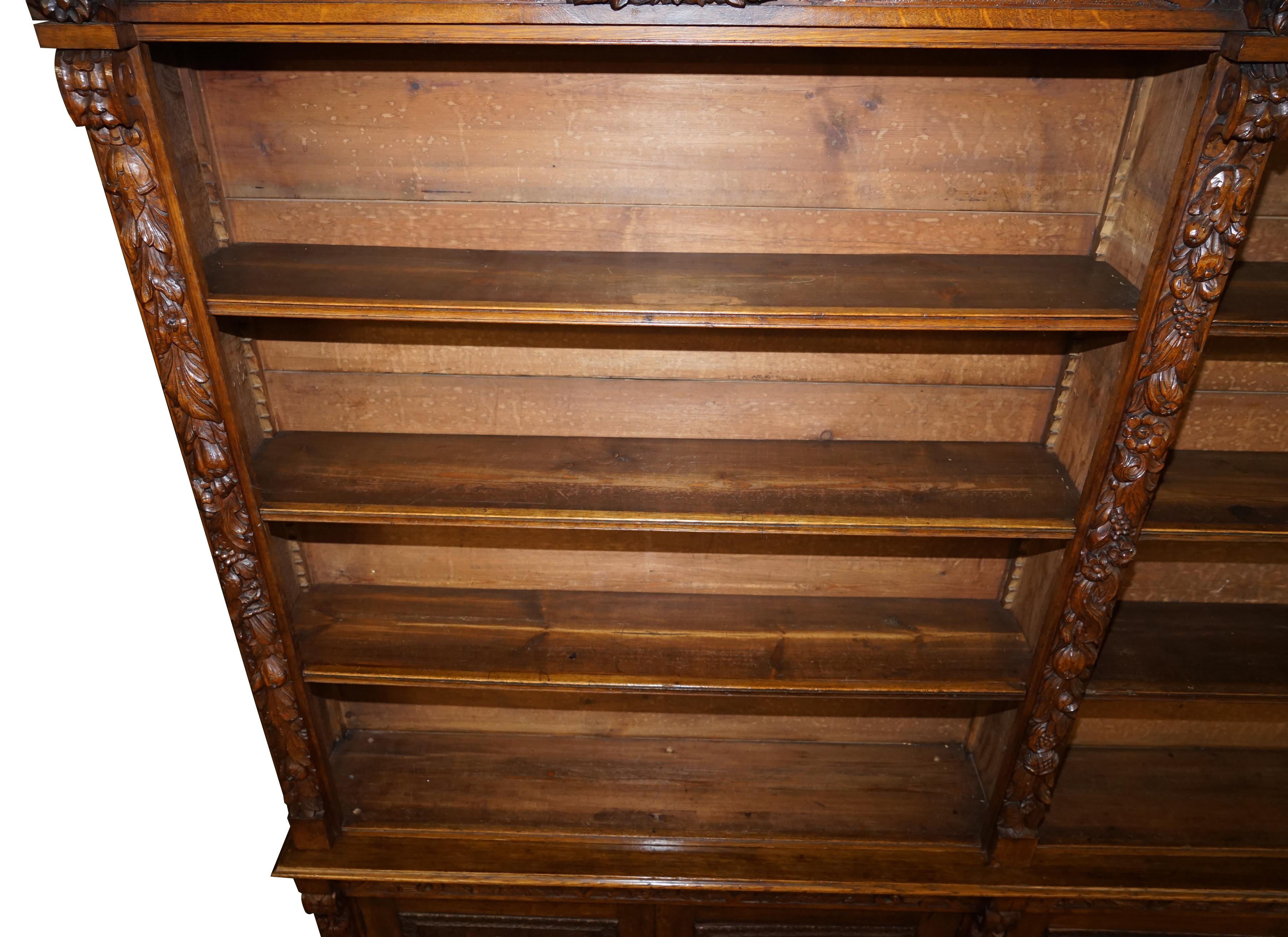 Huge Hand Ornately Carved Antique Victorian Oak Library Bookcase Cupboard Base For Sale 11