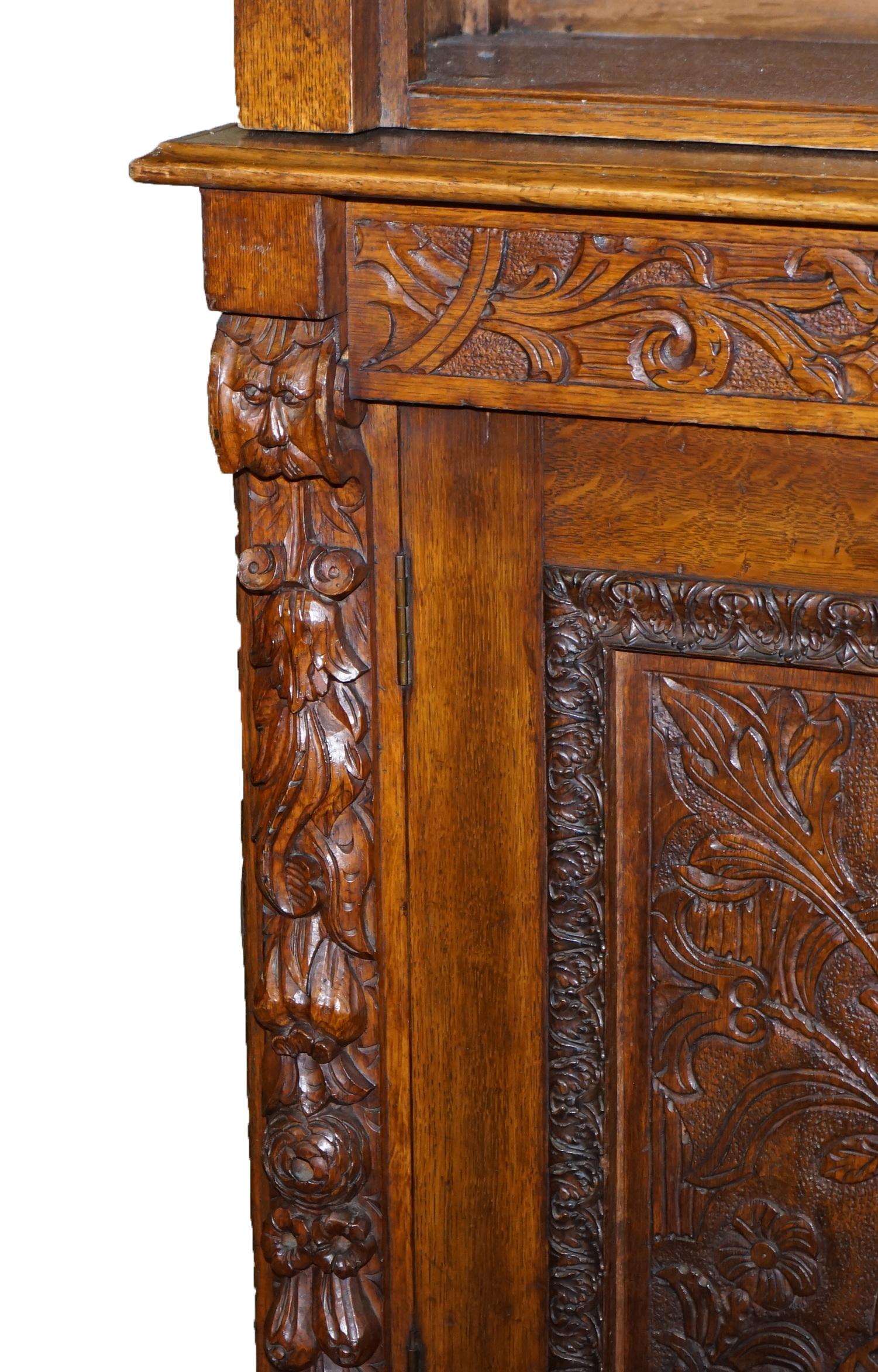Mid-19th Century Huge Hand Ornately Carved Antique Victorian Oak Library Bookcase Cupboard Base For Sale