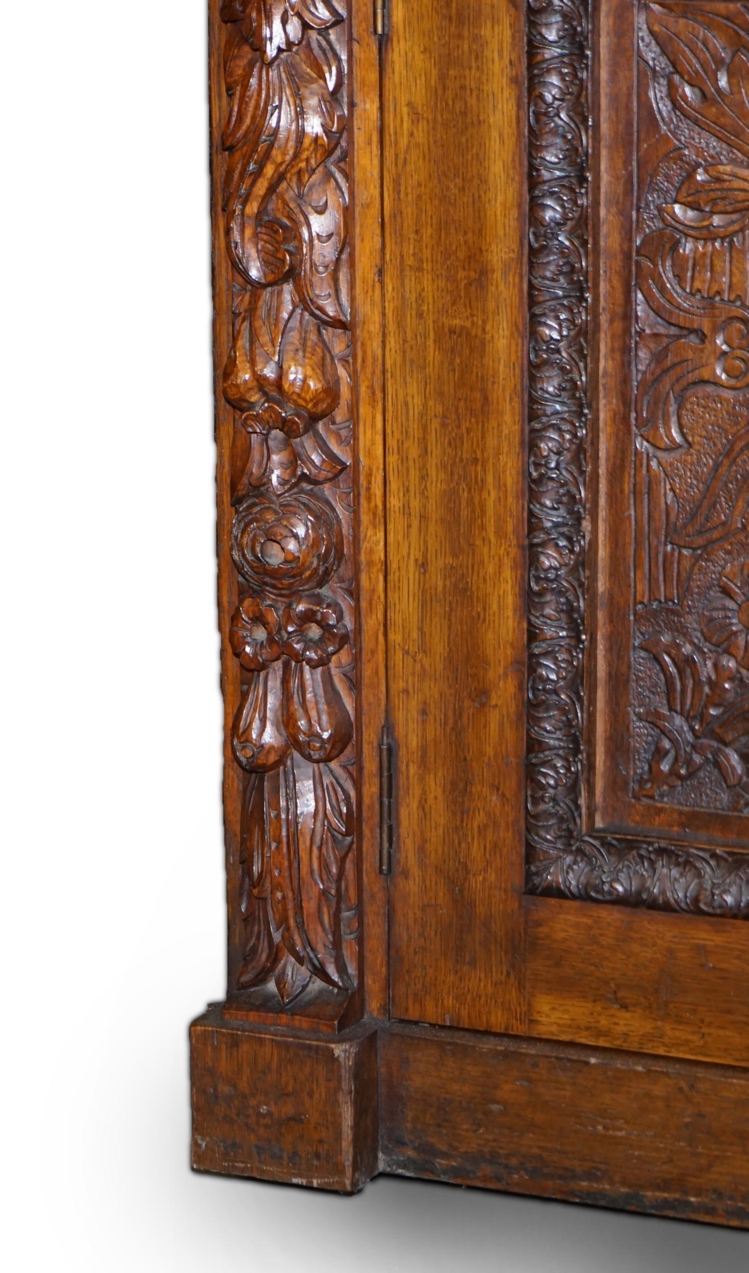 Huge Hand Ornately Carved Antique Victorian Oak Library Bookcase Cupboard Base For Sale 1
