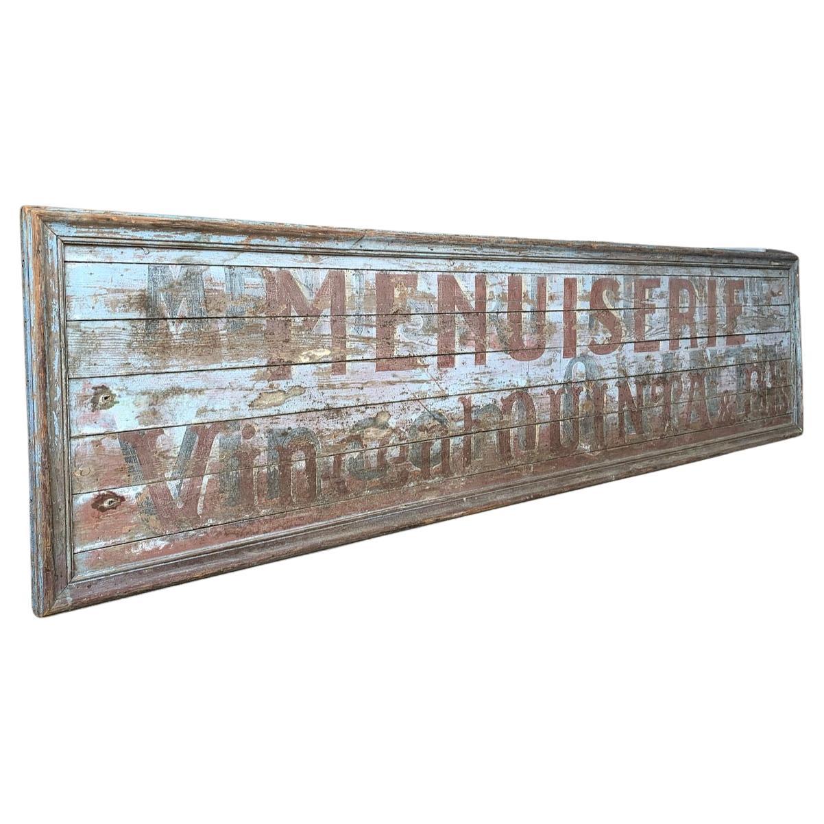 Huge Hand Painted French Wooden Advertising Sign For Sale