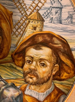 Huge Hand Painted Spaniard Majolica Wall Plate of Don Quixote and Sancho