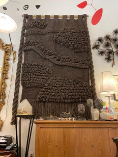 Huge Hand Woven Wool Wall Tapestry in Chocolate/Charcoal Tone