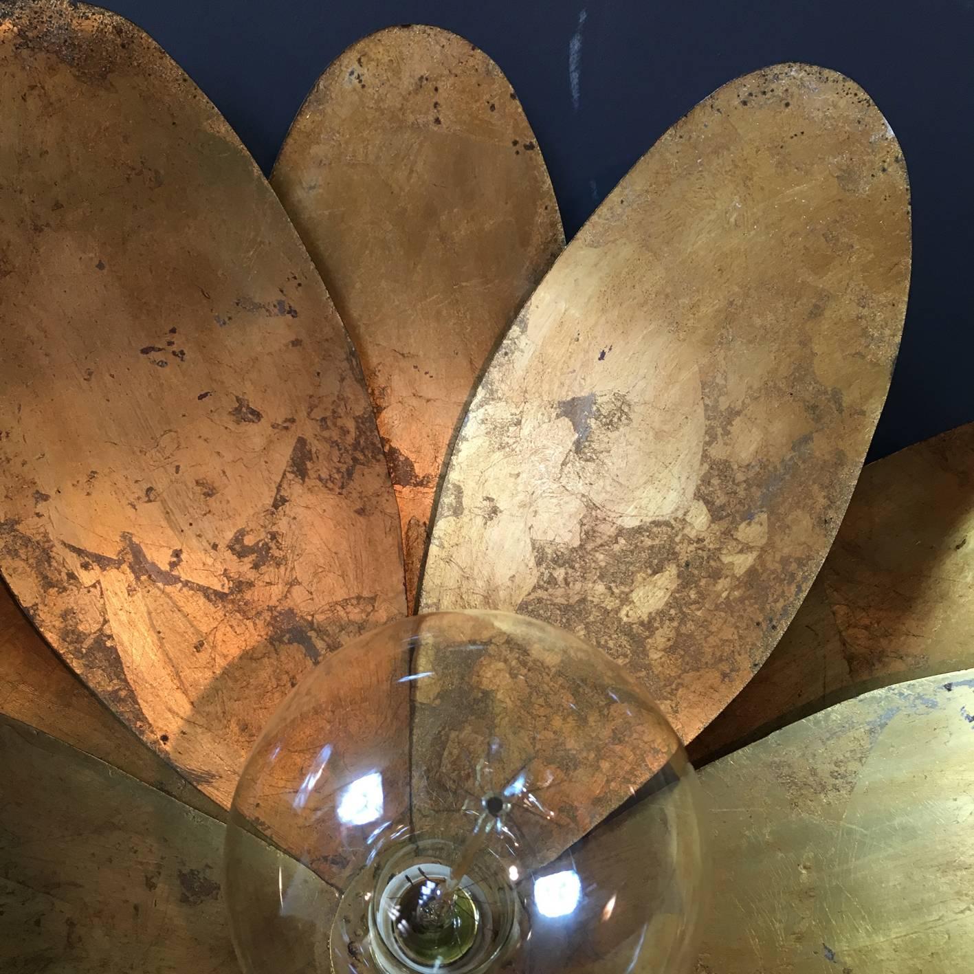 Huge Handcrafted Brass Lotus Flower Ceiling Light, circa 1970s 5