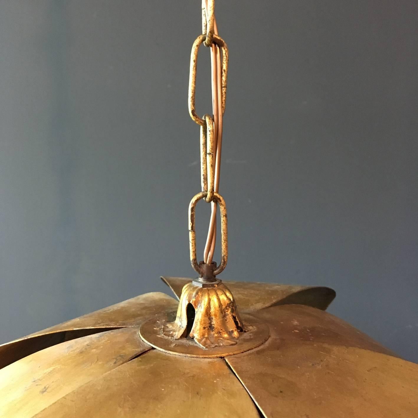 Hand-Crafted Huge Handcrafted Brass Lotus Flower Ceiling Light, circa 1970s