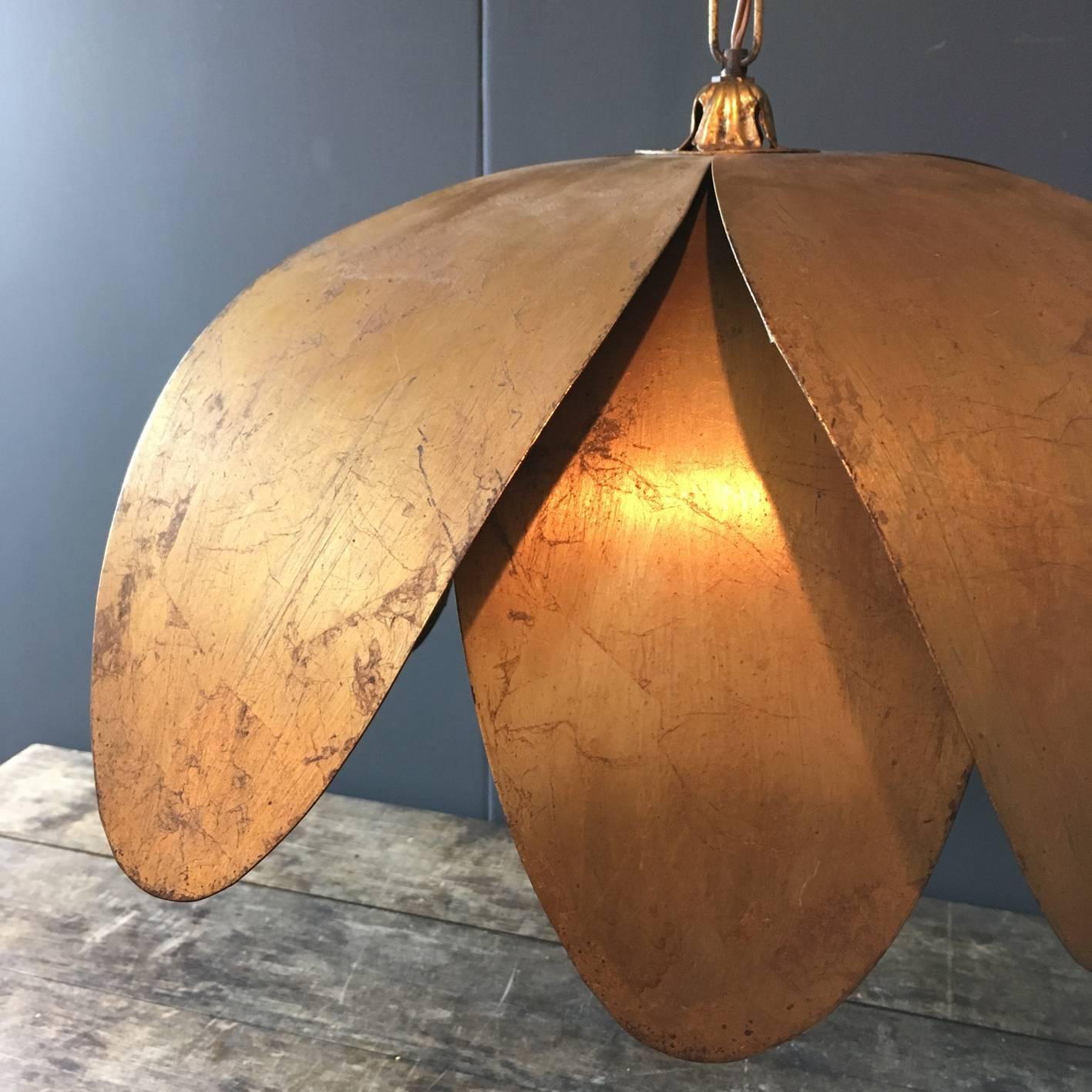 Huge Handcrafted Brass Lotus Flower Ceiling Light, circa 1970s In Good Condition In Hastings, GB