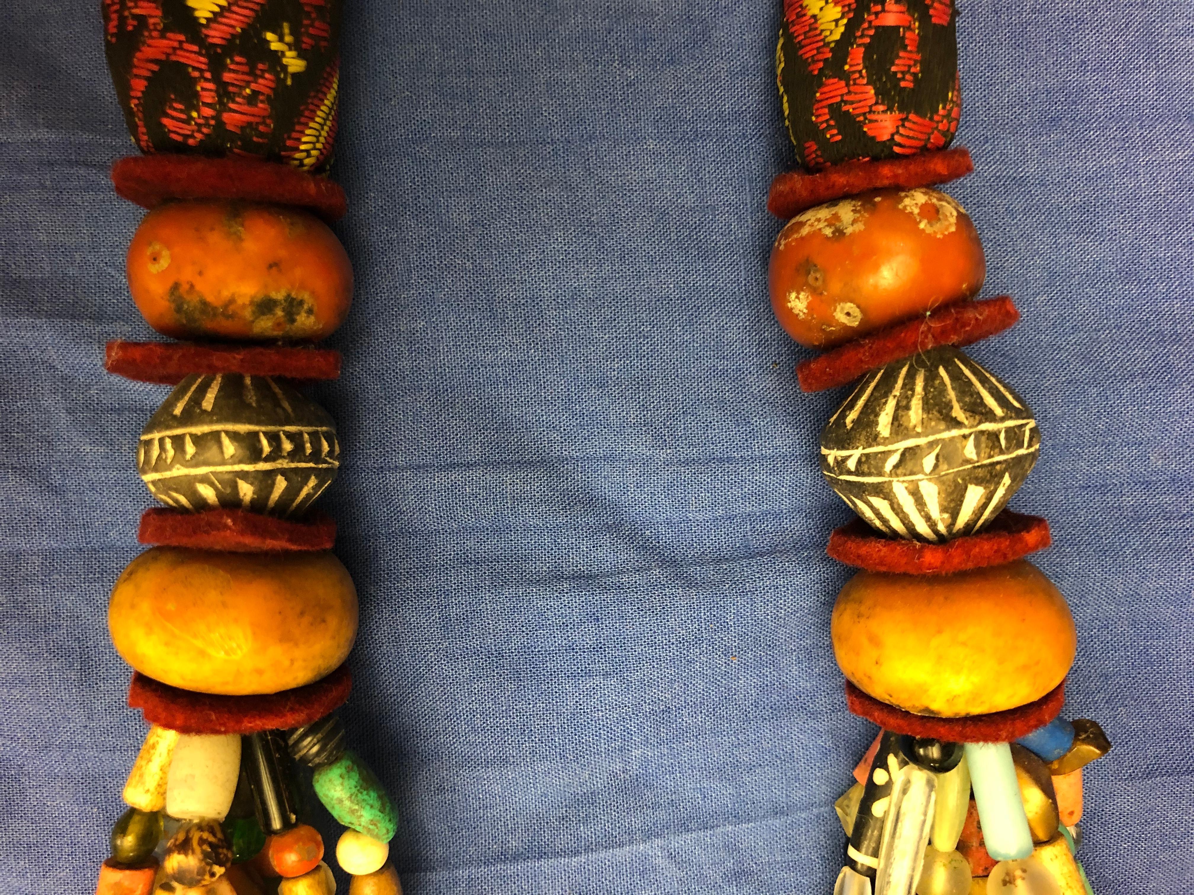 Carved Huge Handmade Antique Moroccan Berber Necklace, Amber Copal, Shells, Gemstones For Sale