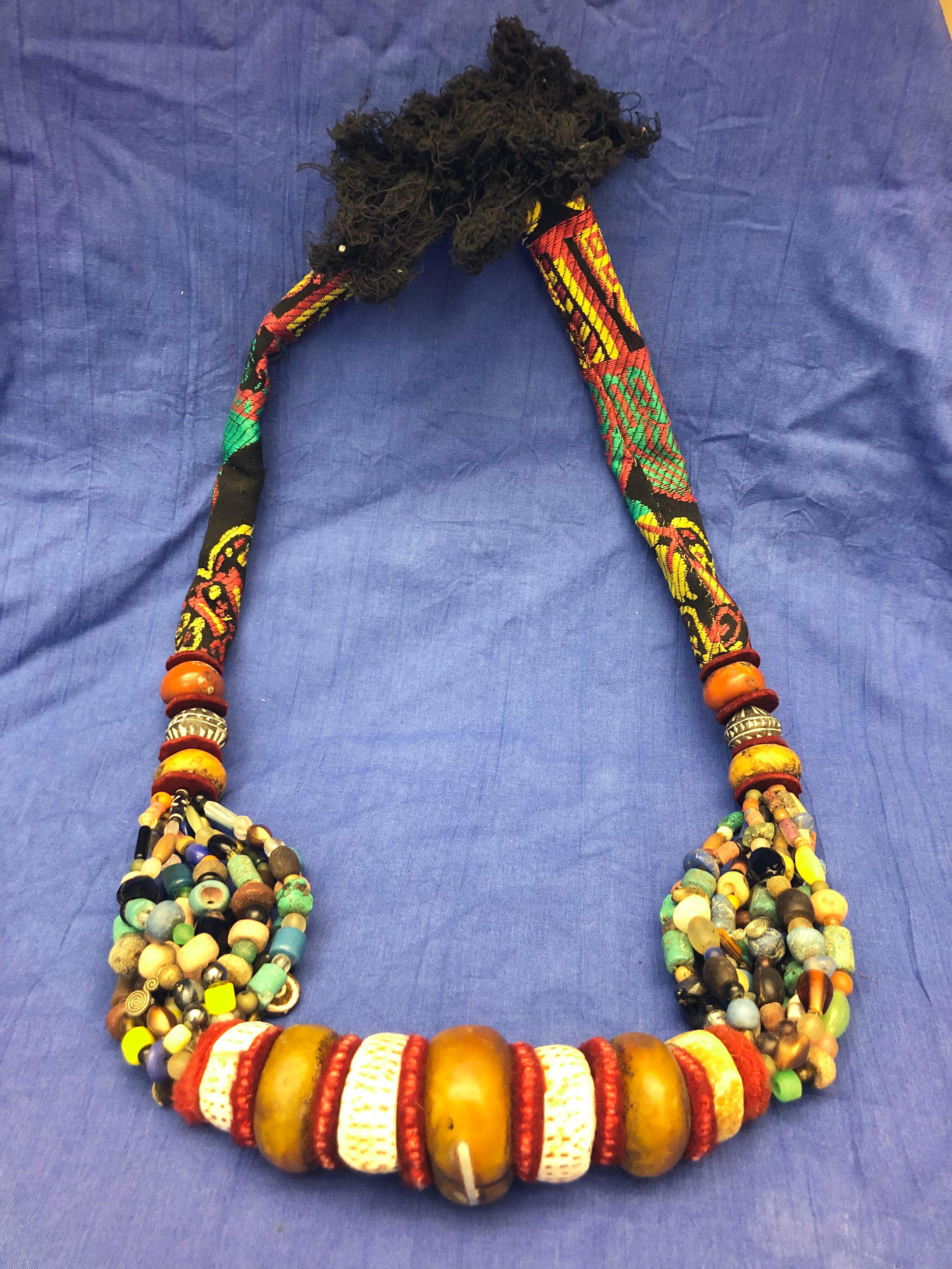 Huge Handmade Antique Moroccan Berber Necklace, Amber Copal, Shells, Gemstones In Good Condition For Sale In Vineyard Haven, MA