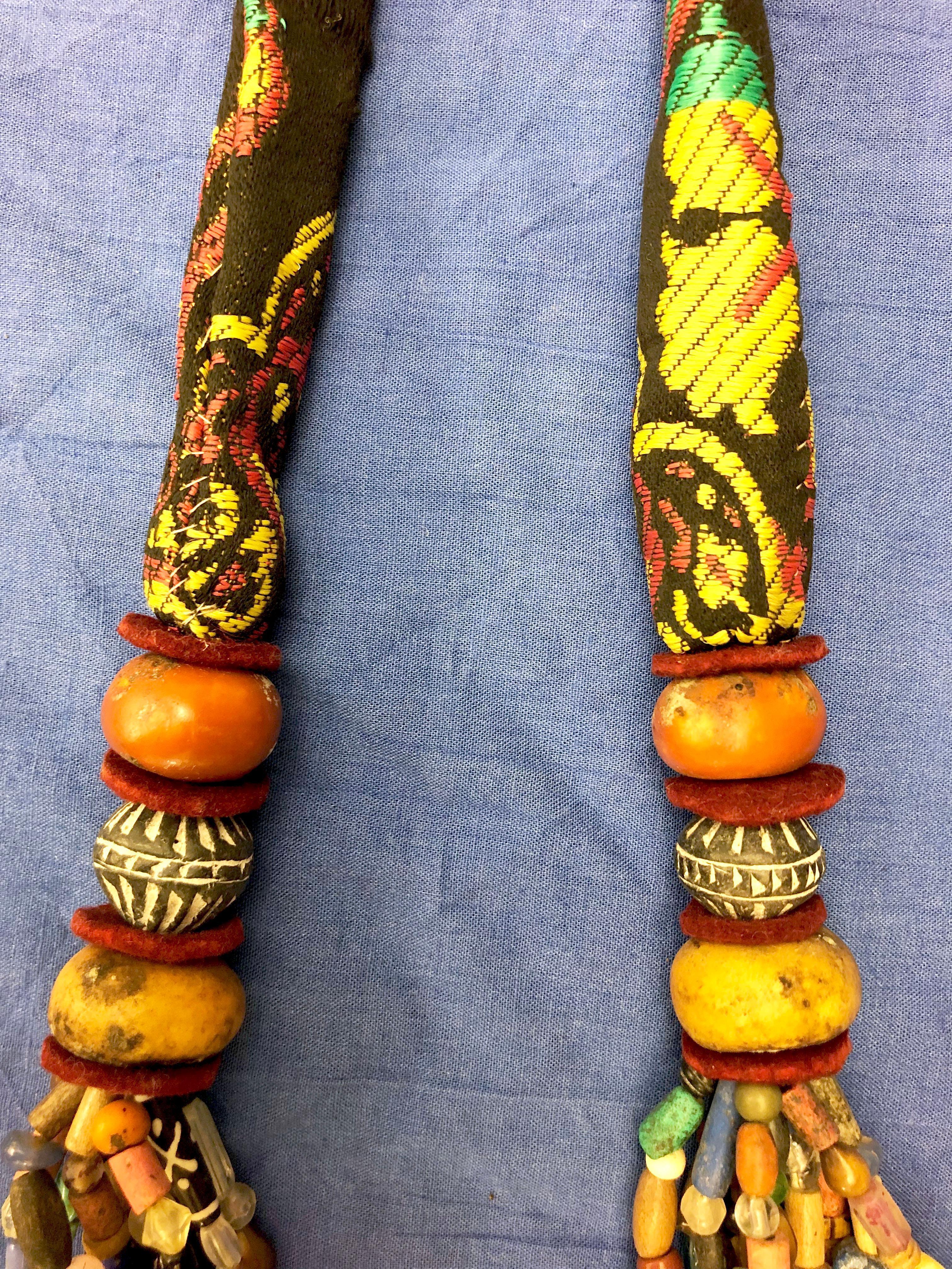 Ceramic Huge Handmade Antique Moroccan Berber Necklace, Amber Copal, Shells, Gemstones For Sale
