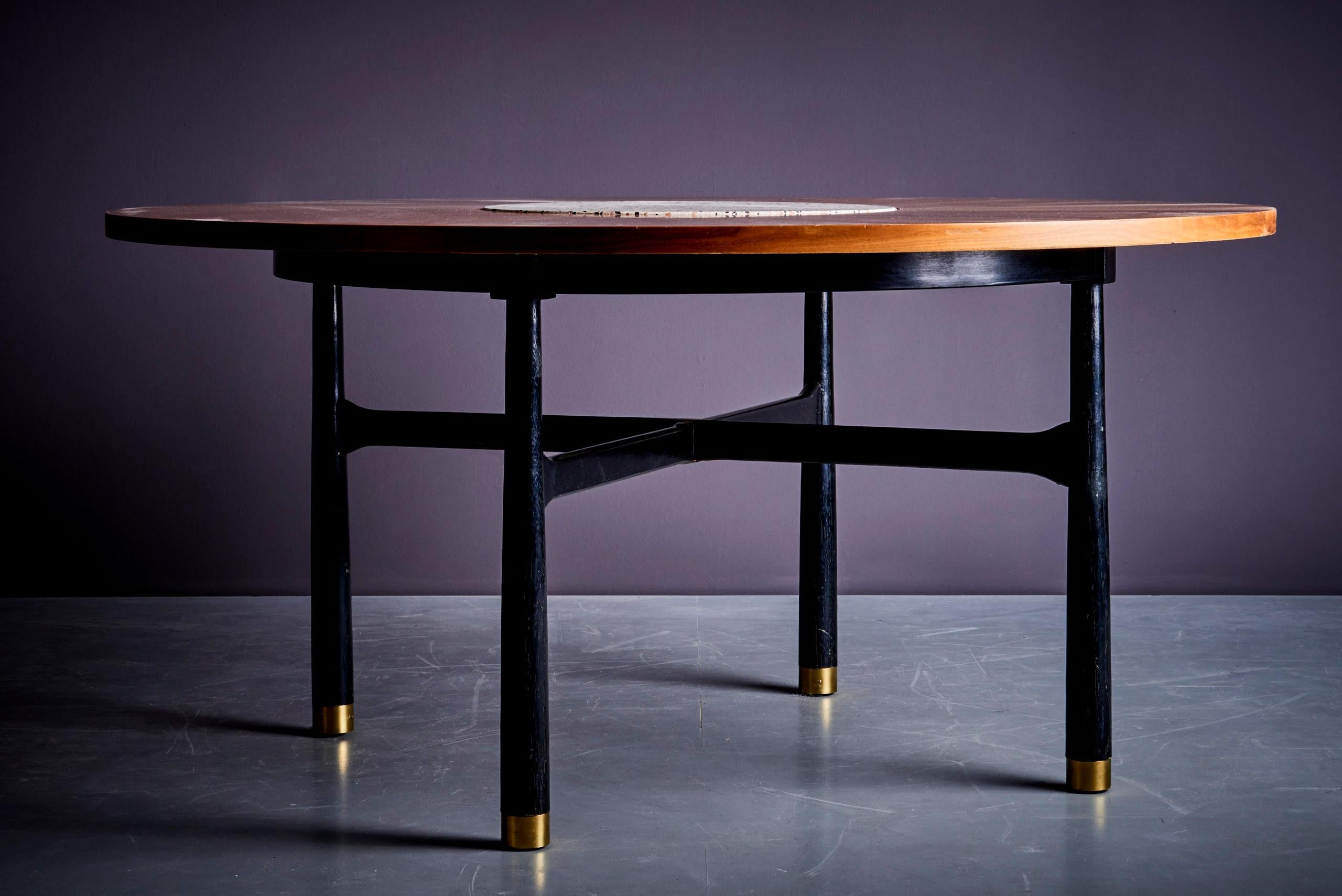 Mid-Century Modern Huge Harvey Probber Walnut and Terrazzo Marble Table For Sale