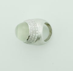 Huge Heavy 21.72 Carat Moonstone and Diamond Ring in White Gold