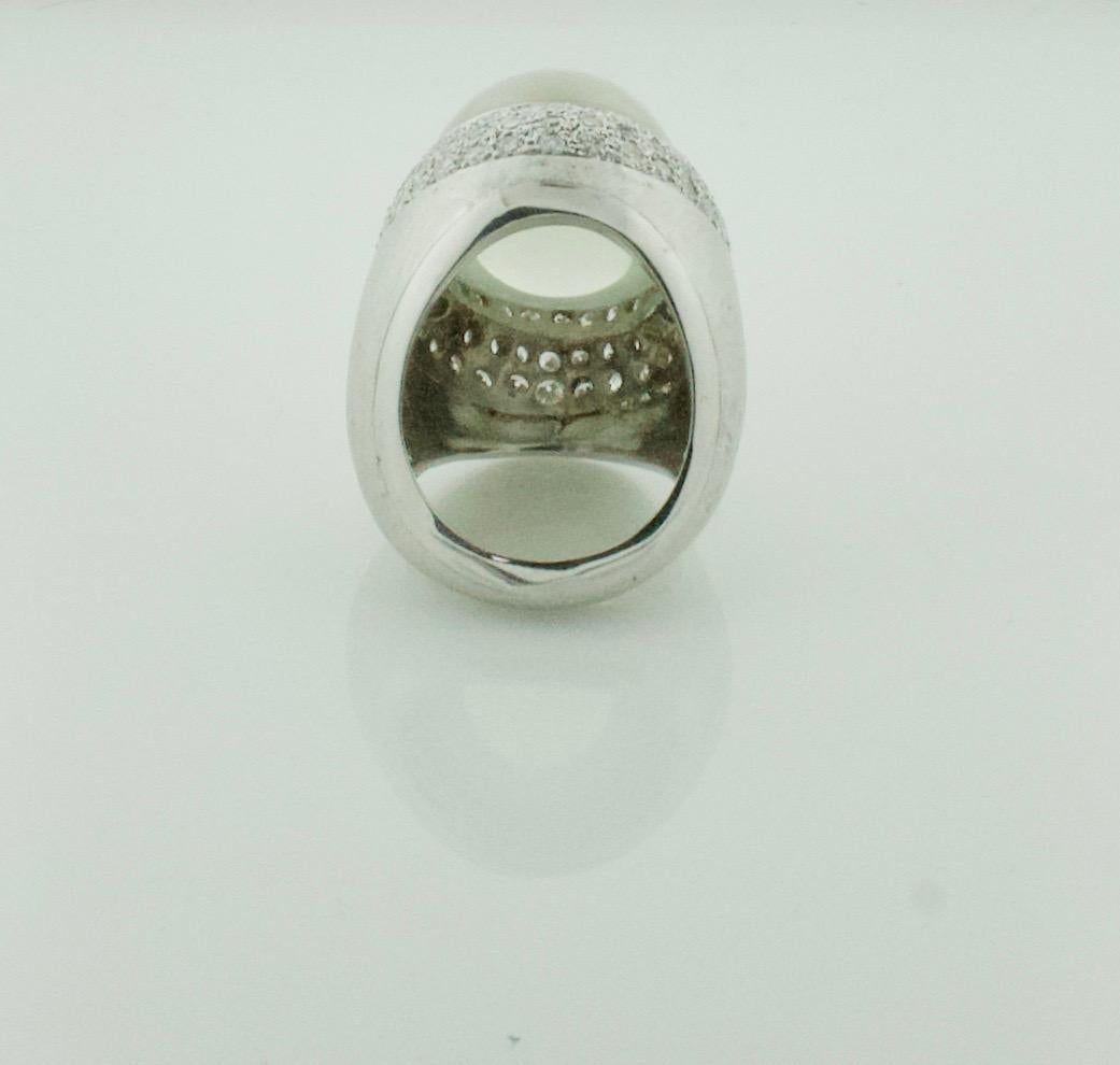 Modernist Huge Heavy 21.72 Carat Moonstone and Diamond Ring in White Gold For Sale