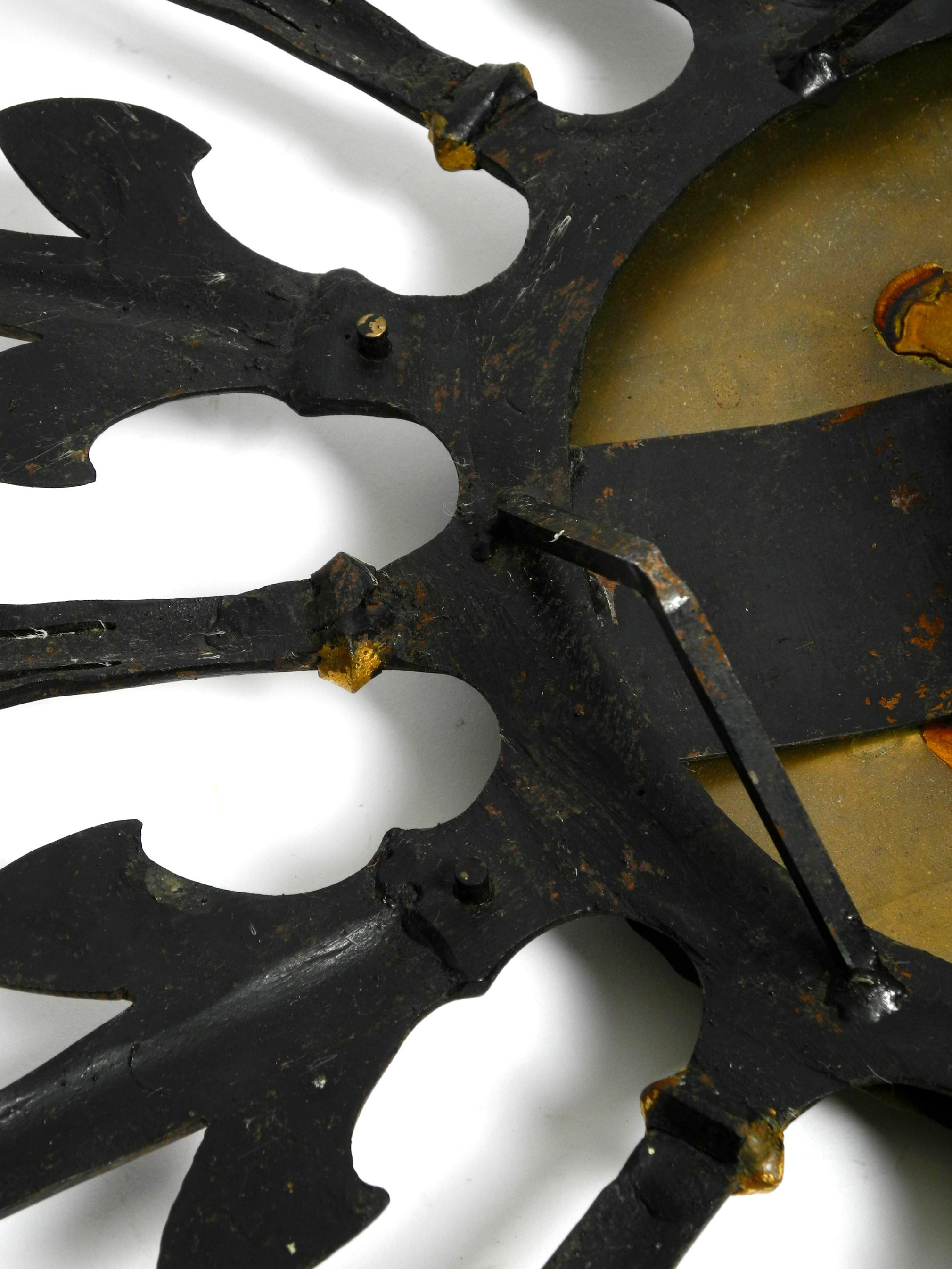Huge, Heavy, Unusual 60s Sunburst Wall Clock Made of Wrought Iron by Kienzle 3