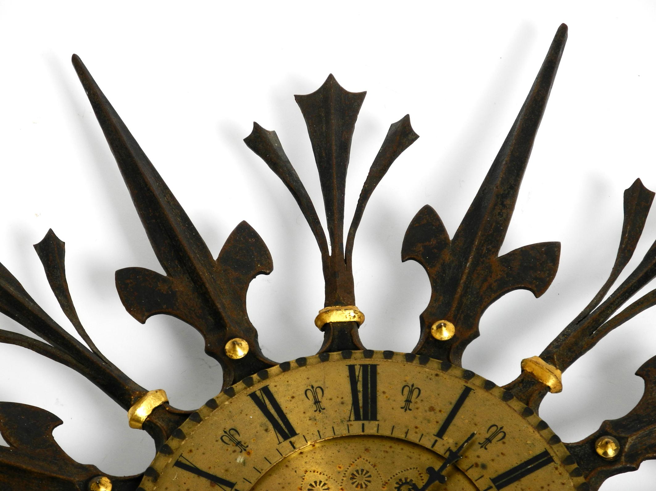 Huge, Heavy, Unusual 60s Sunburst Wall Clock Made of Wrought Iron by Kienzle 4